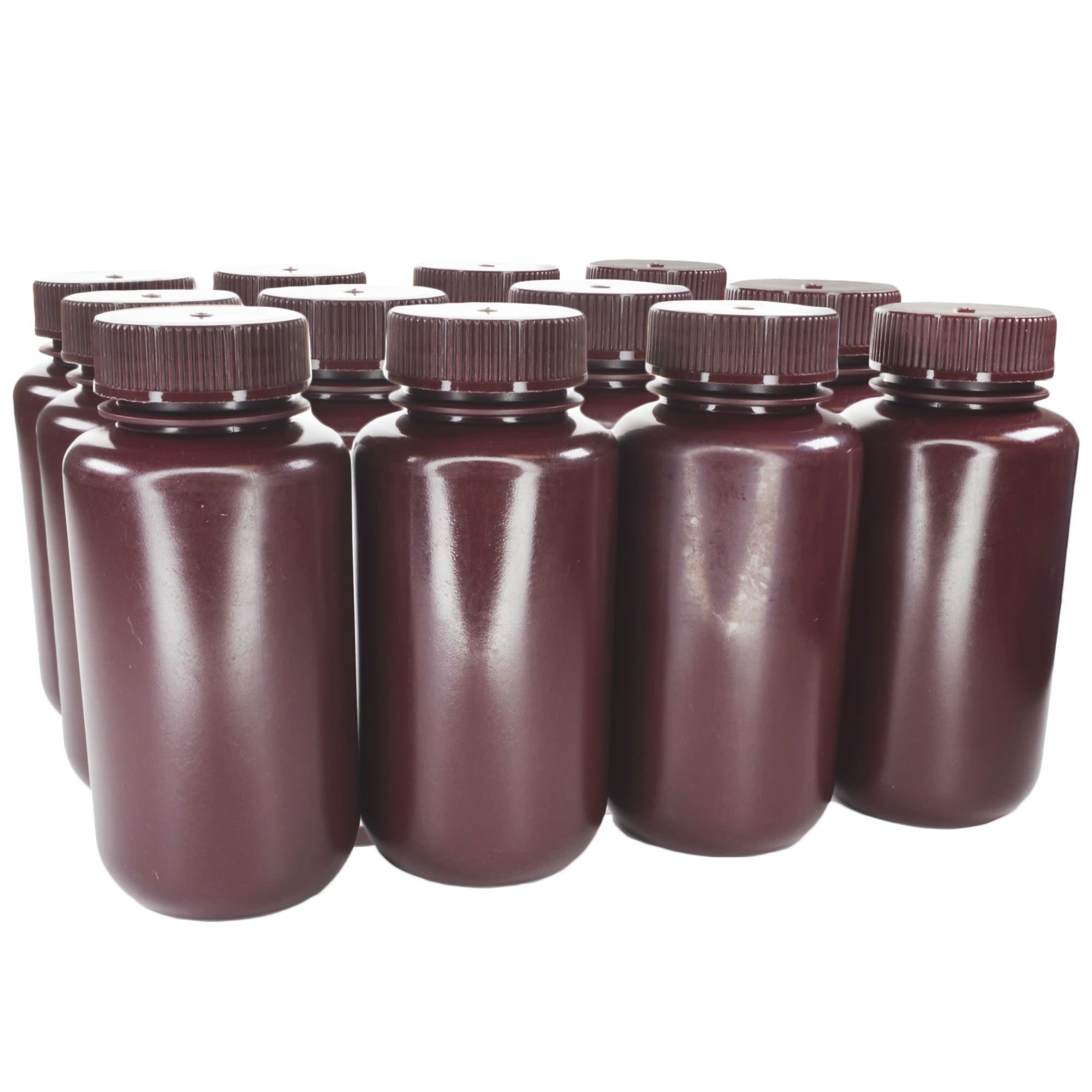 Wide Mouth Amber HDPE Reagent Bottle, Non-Sterile, 12-Pack