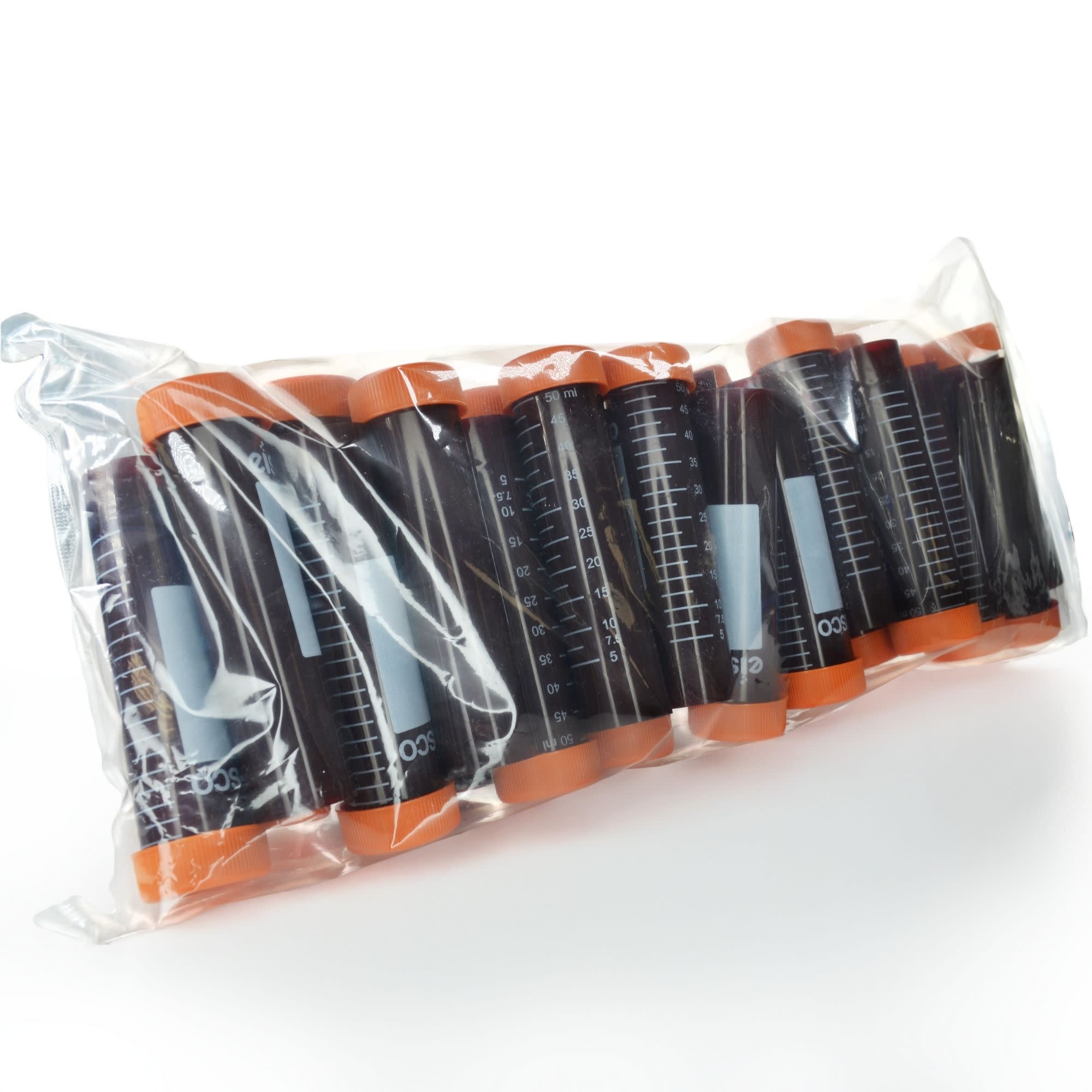 25-Pack Non-Sterile Self-Standing Amber Polypropylene Centrifuge Tubes with Flat Cap, 50mL