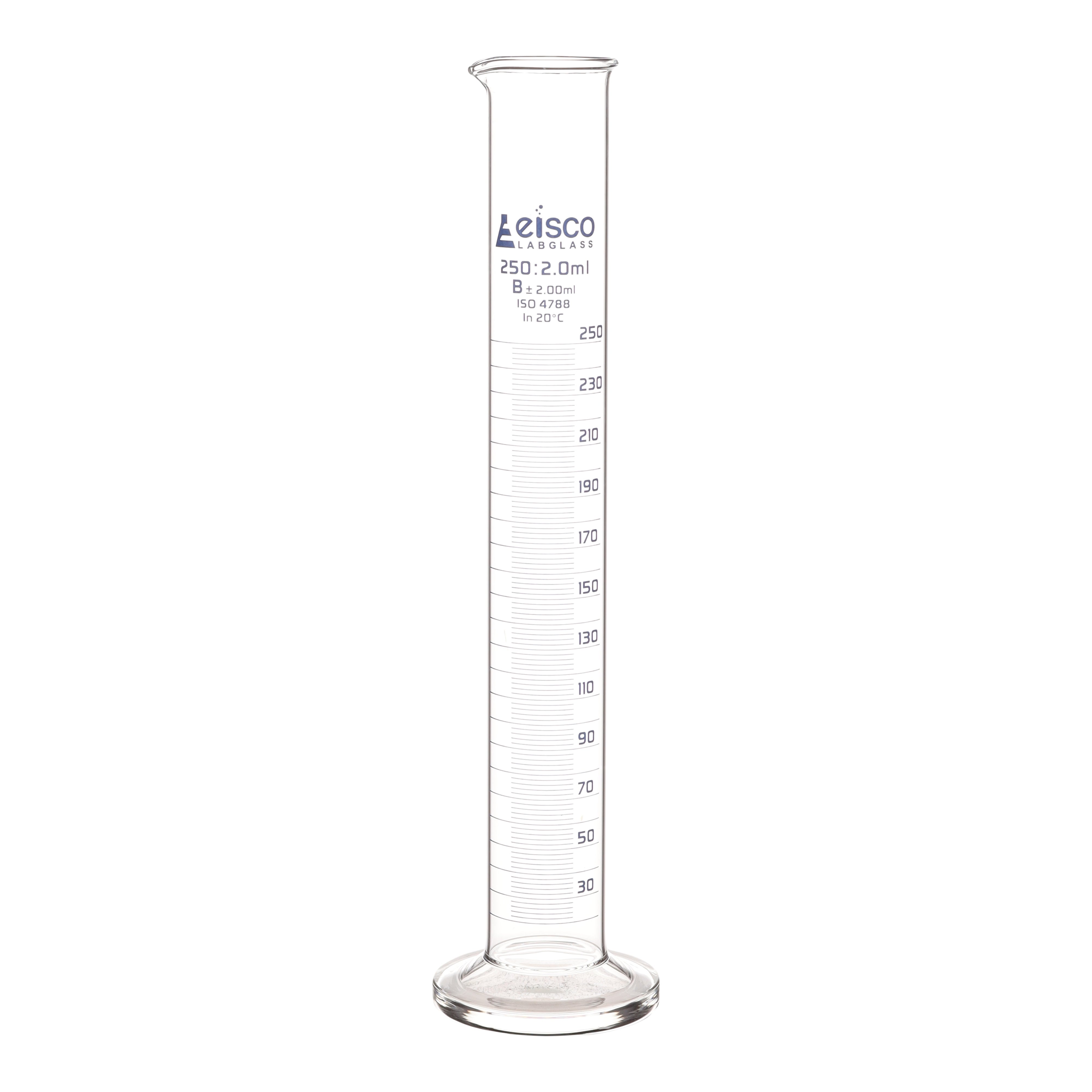 Class B Borosilicate Glass Graduated Cylinder with Round Base, Blue Graduations