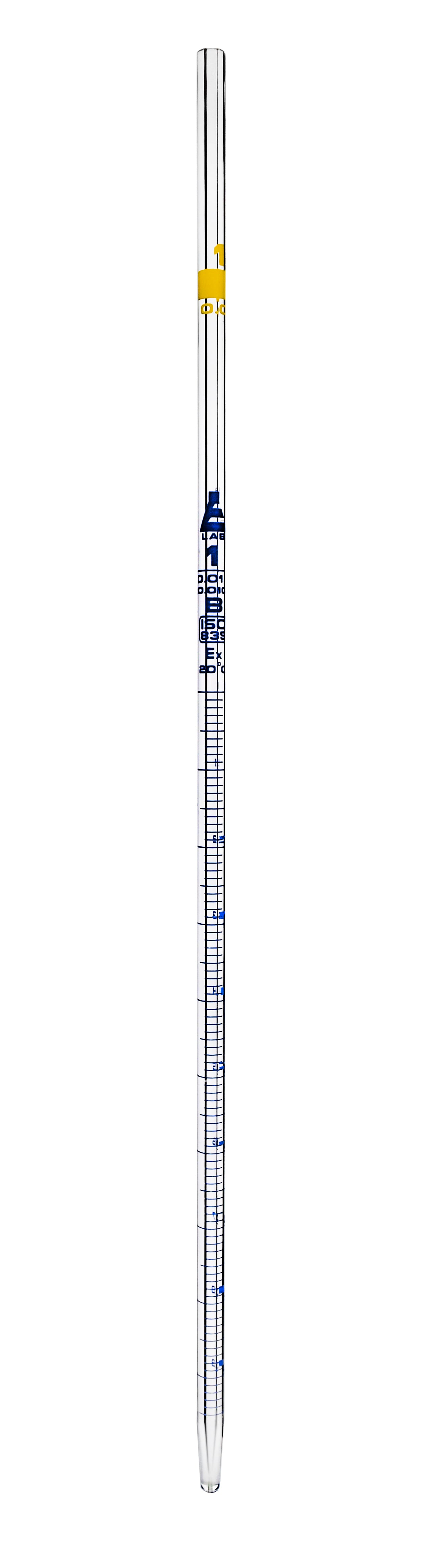 Class B Borosilicate Glass Serological Pipette with Blue Graduations