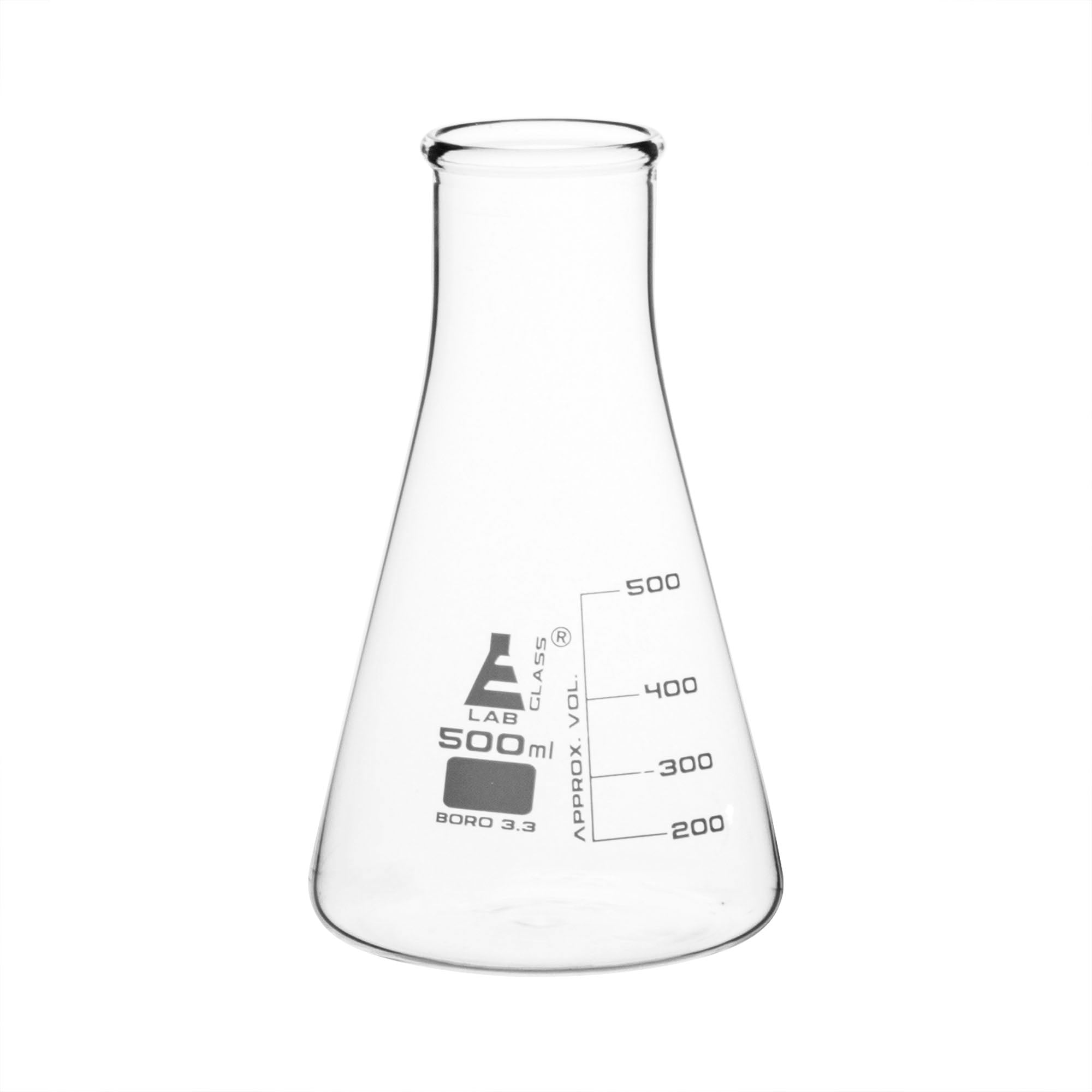 Wide Neck Borosilicate Glass Erlenmeyer Flask with White Graduations