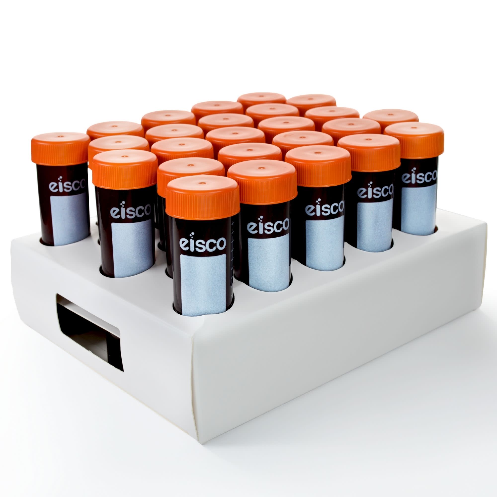 25-Pack Sterile Self-Standing Racked Amber Polypropylene Centrifuge Tubes with Flat Cap, 50mL