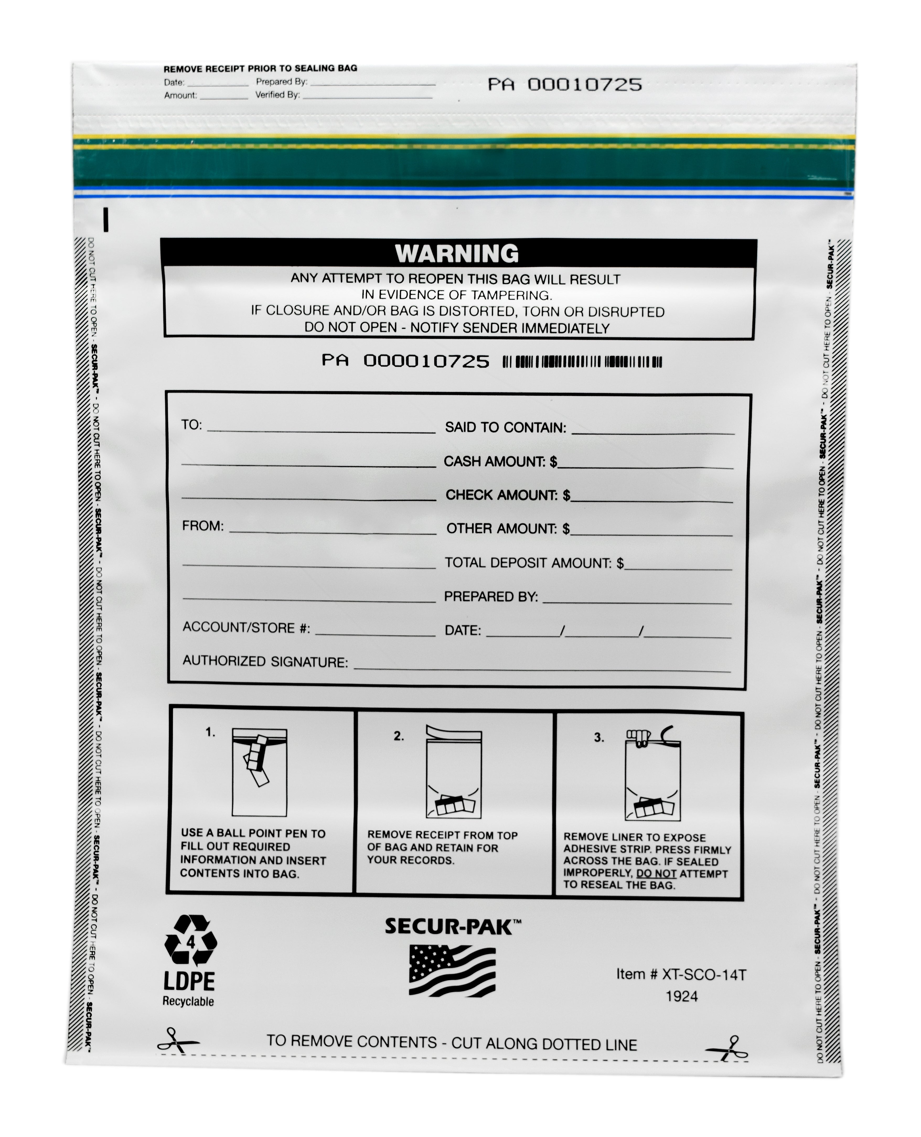 Premium Tamper-Evident Opaque White Security Bags, 20 x 20", 12,000 Bill Capacity, 100-Pack
