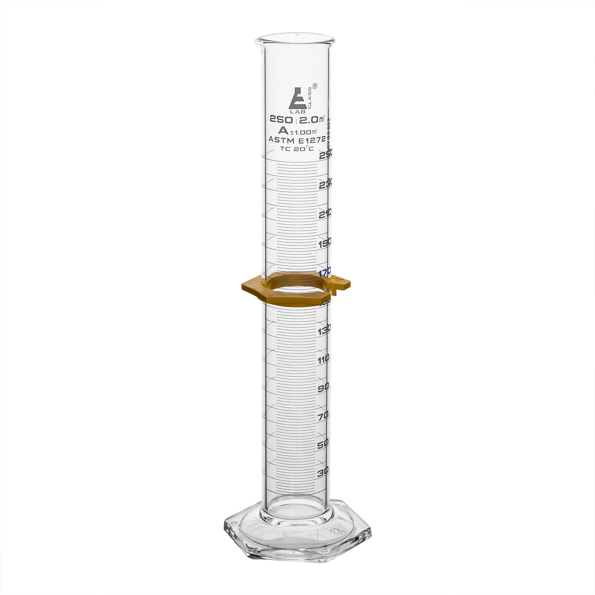 Class A Borosilicate Glass Graduated Cylinder with Protective Collar, White Graduations