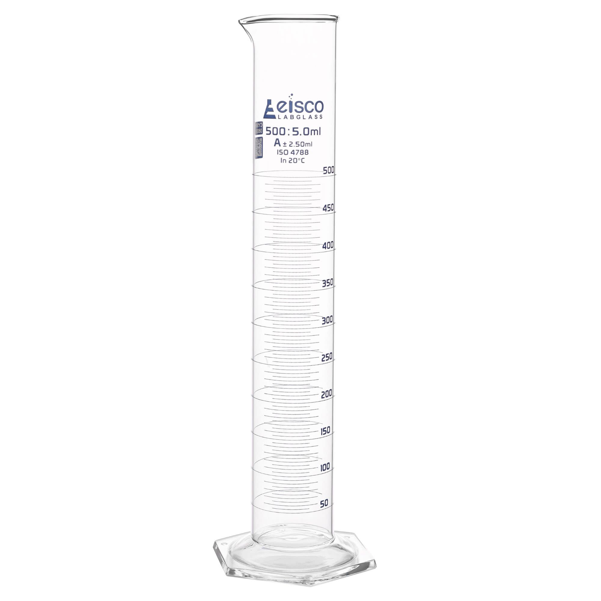 ASTM Class A Borosilicate Glass Graduated Cylinder with QR Certificate, Blue Graduations