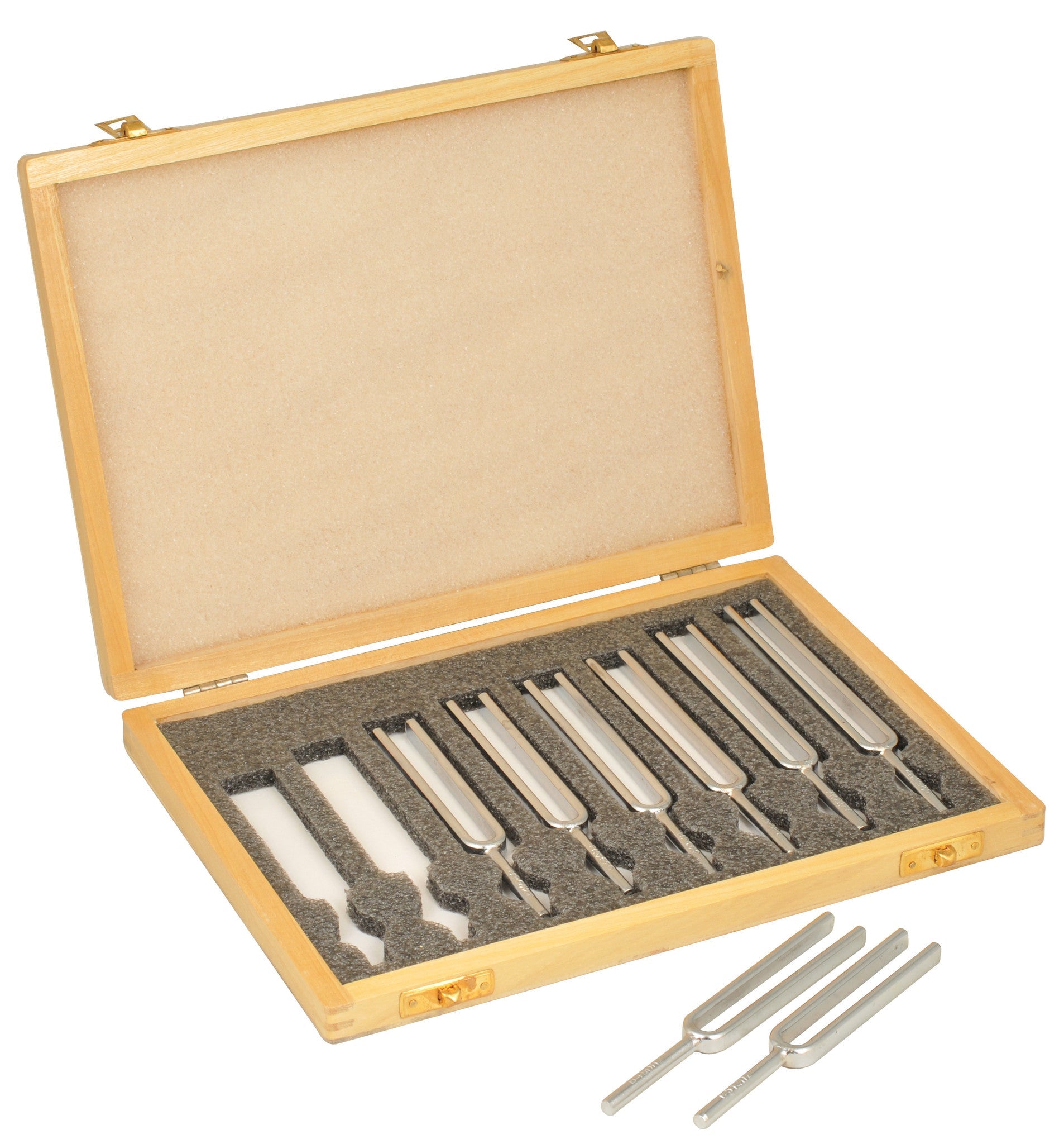 Scientific Steel Tuning Fork Set, 8 Forks in Wooden Case