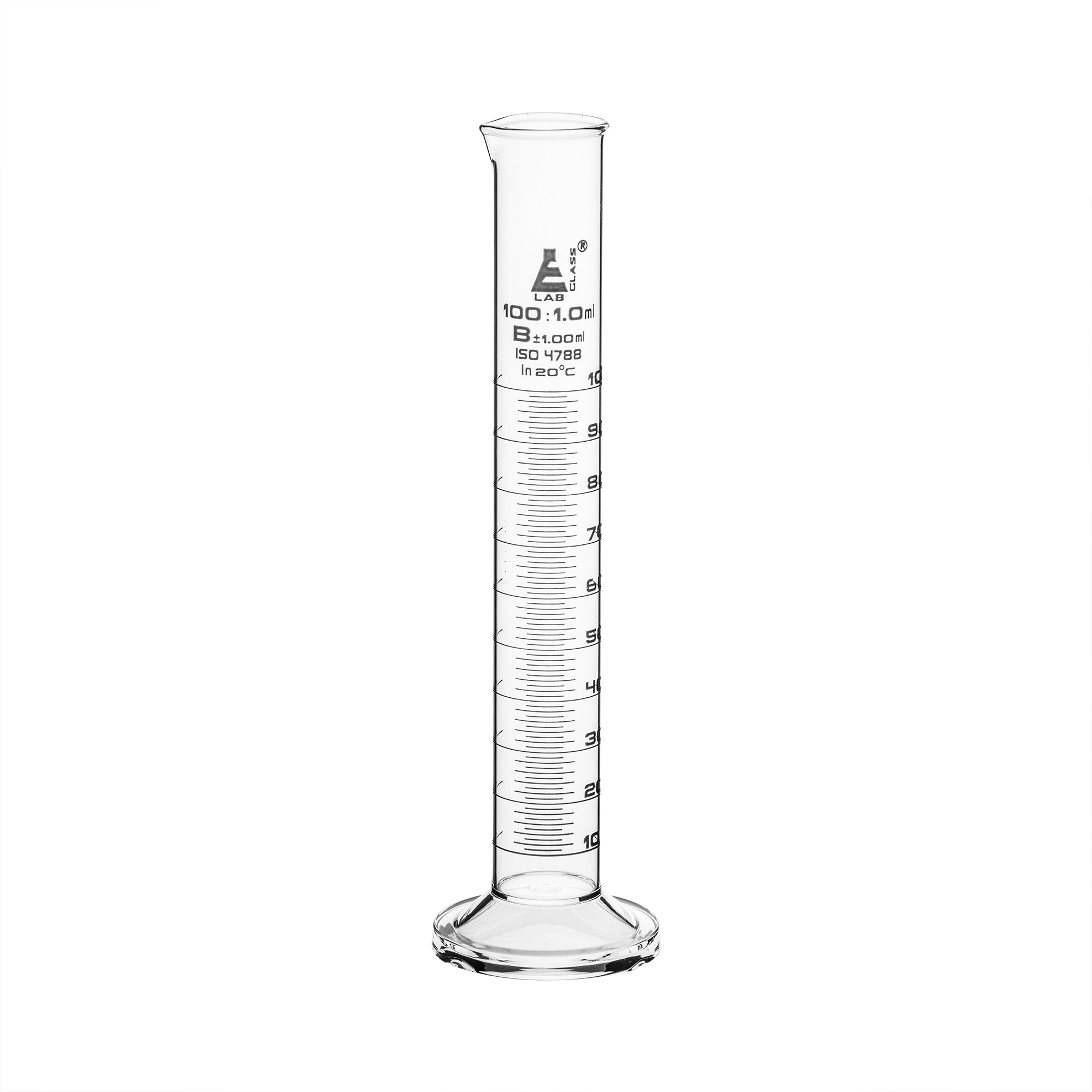 Class B Borosilicate Glass Graduated Cylinder with Round Base, White Graduations