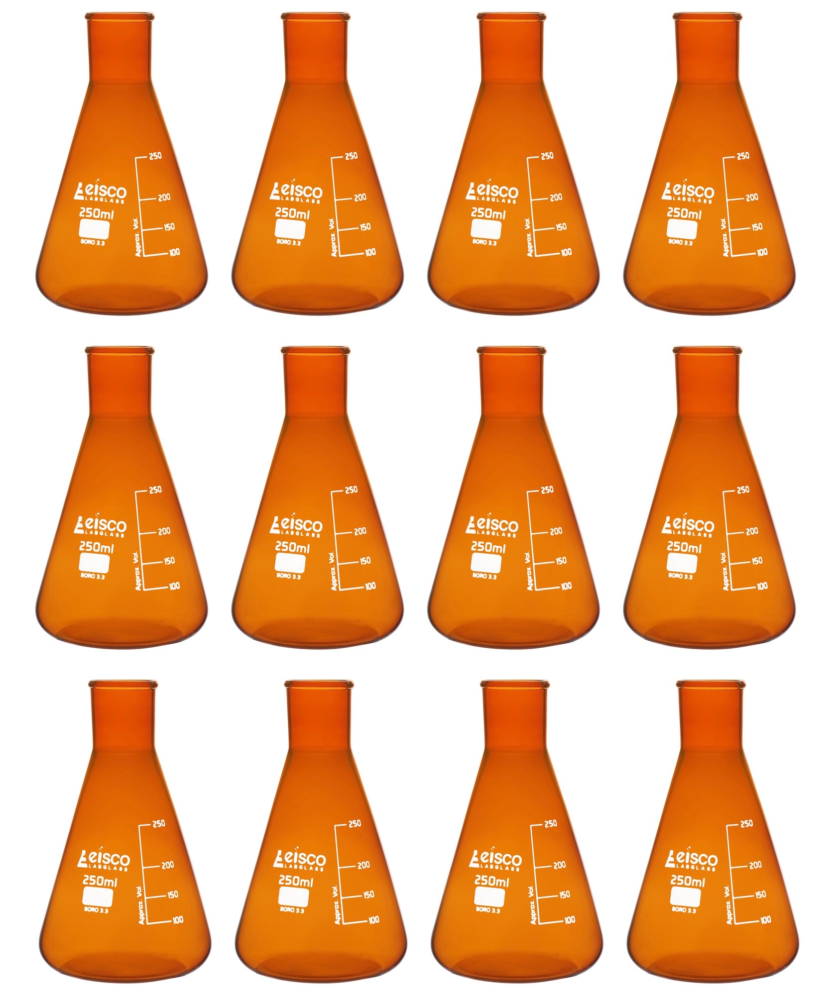 Narrow Neck Amber Borosilicate Glass Erlenmeyer Flask, 12-Pack