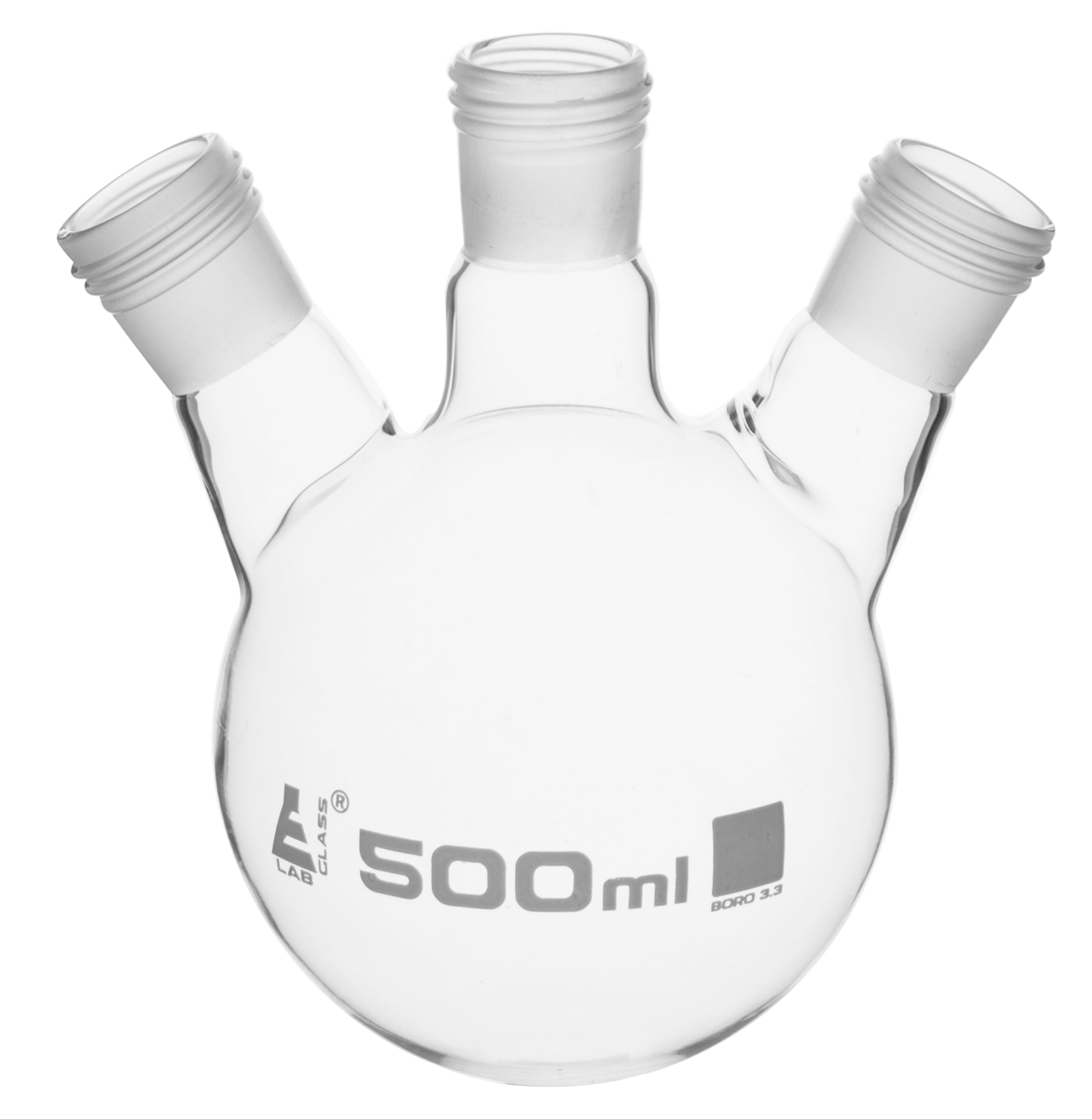Three-Neck Borosilicate Glass Distillation Flask with Threaded Joints