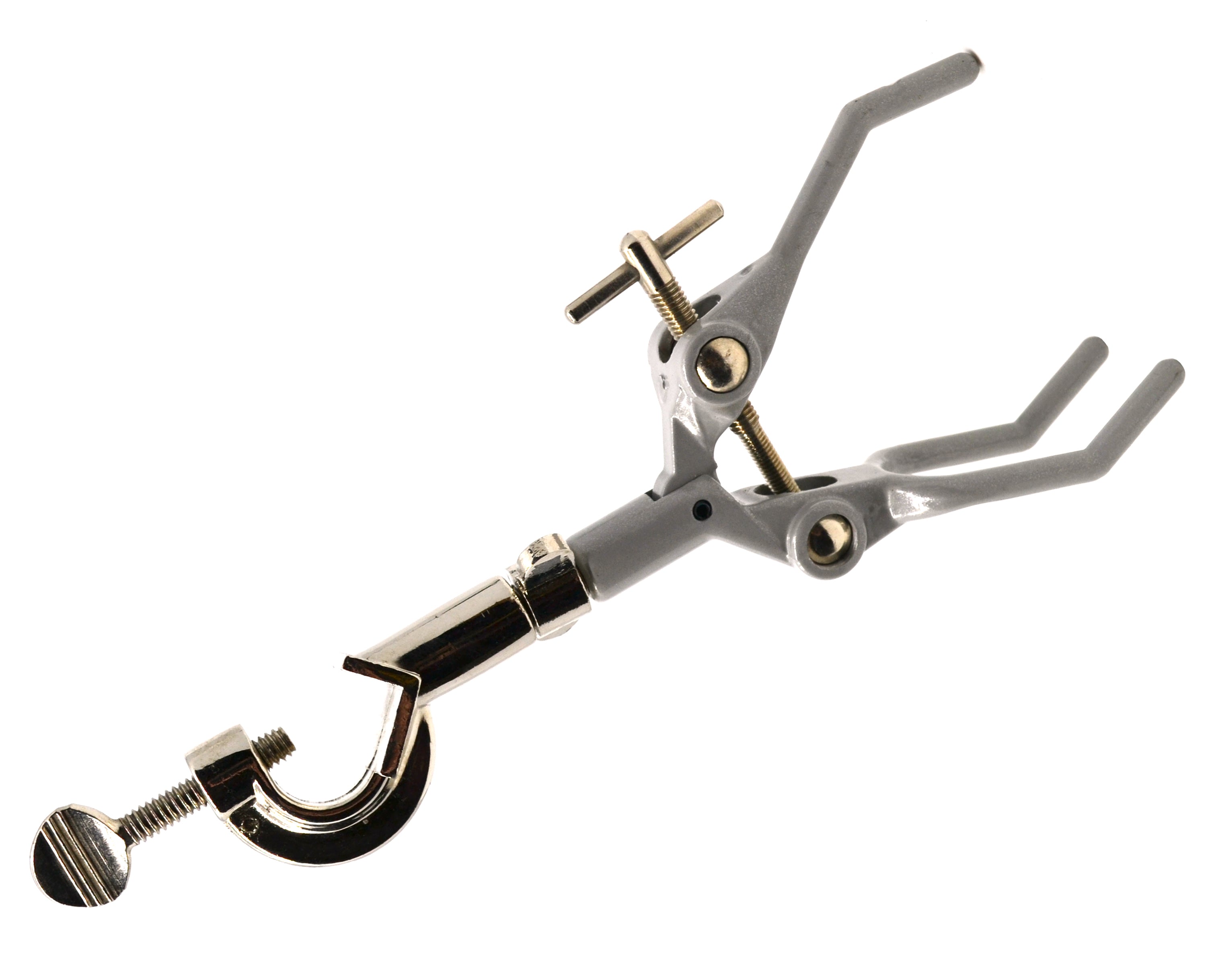 3-Prong Double-Adjustable Universal Retort Clamp with Boss Head, 9", 3.5" Max
