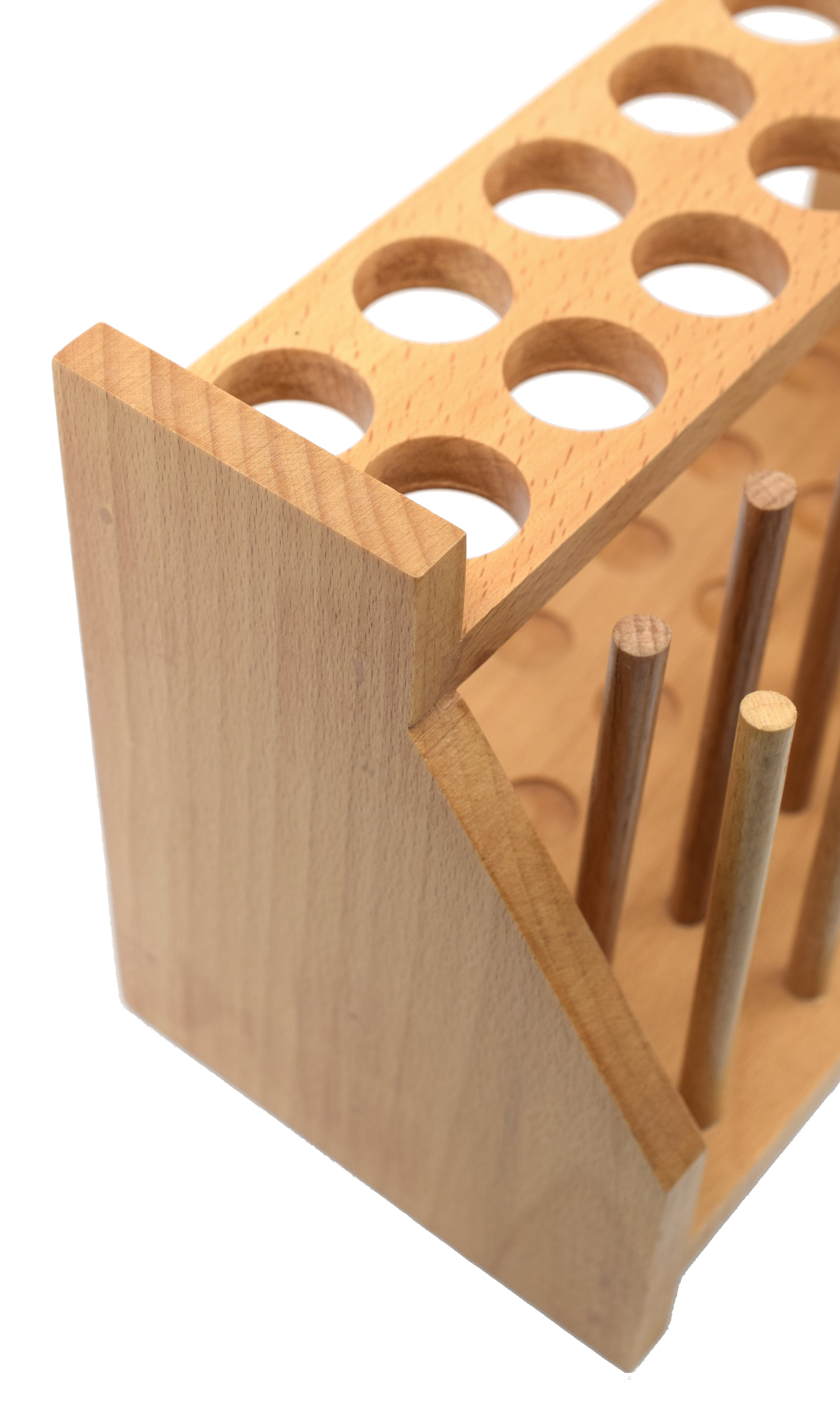 12-Tube Premium Wooden Test Tube Rack with Draining Pins, 9.3" Wide