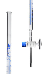 Class A Schellbach Borosilicate Glass Burette with Glass Stopcock, Blue Graduations
