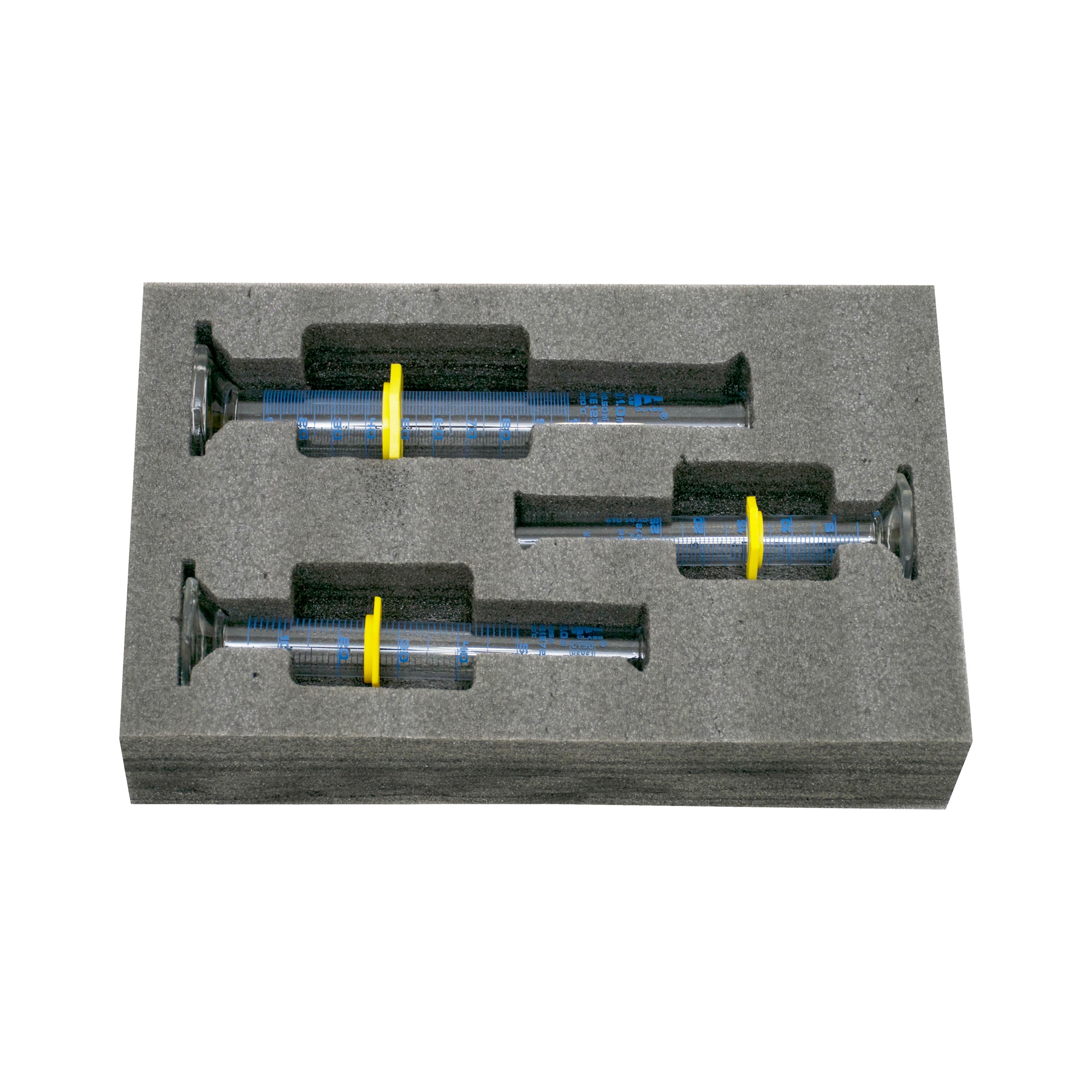 ASTM Class A 3-Piece Premium Graduated Cylinder Set with Protective Collars and Hexagonal Base, 25/50/100mL, Blue Graduations, Borosilicate 3.3 Glass