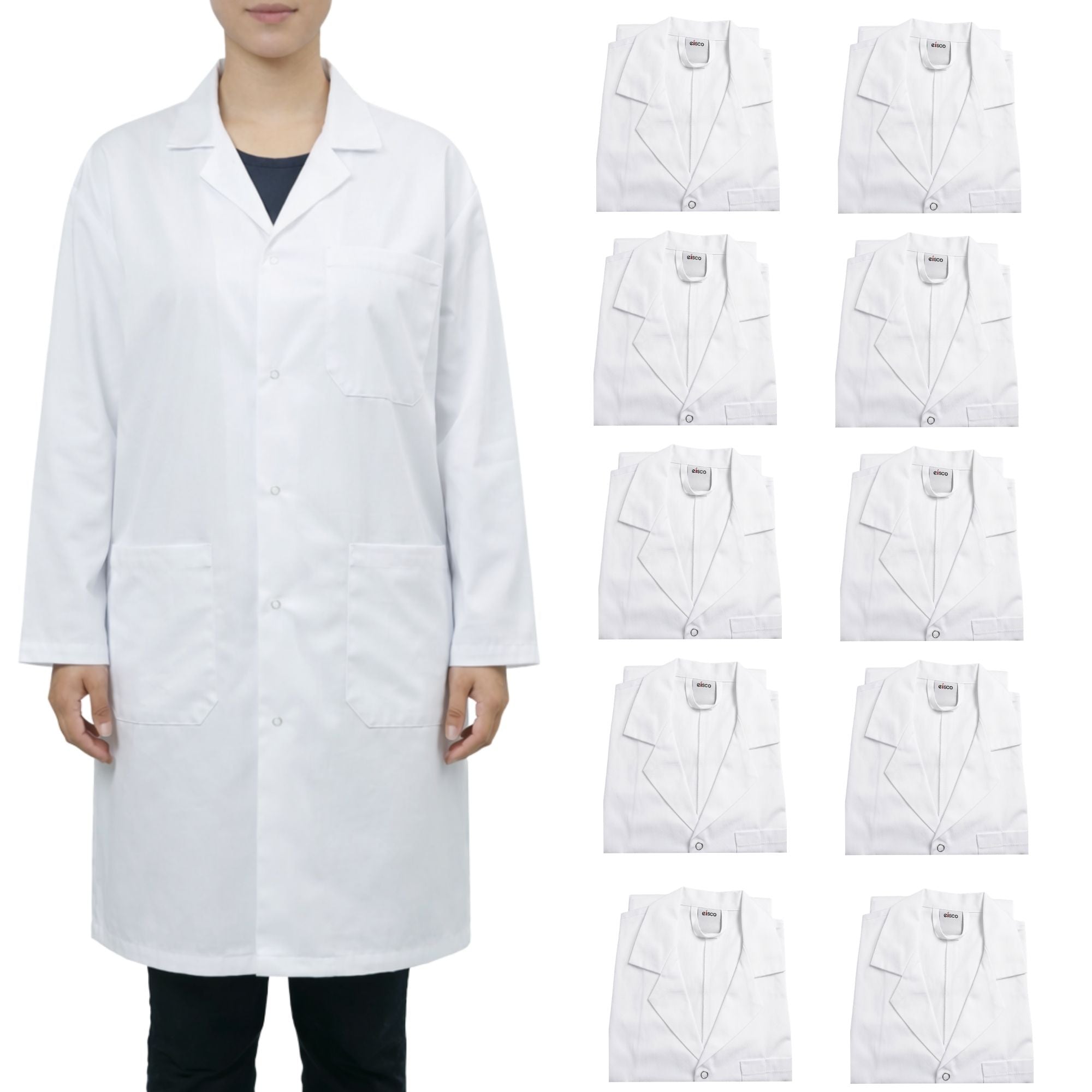 Cotton Lab Coat with Snap Front, 10-Pack