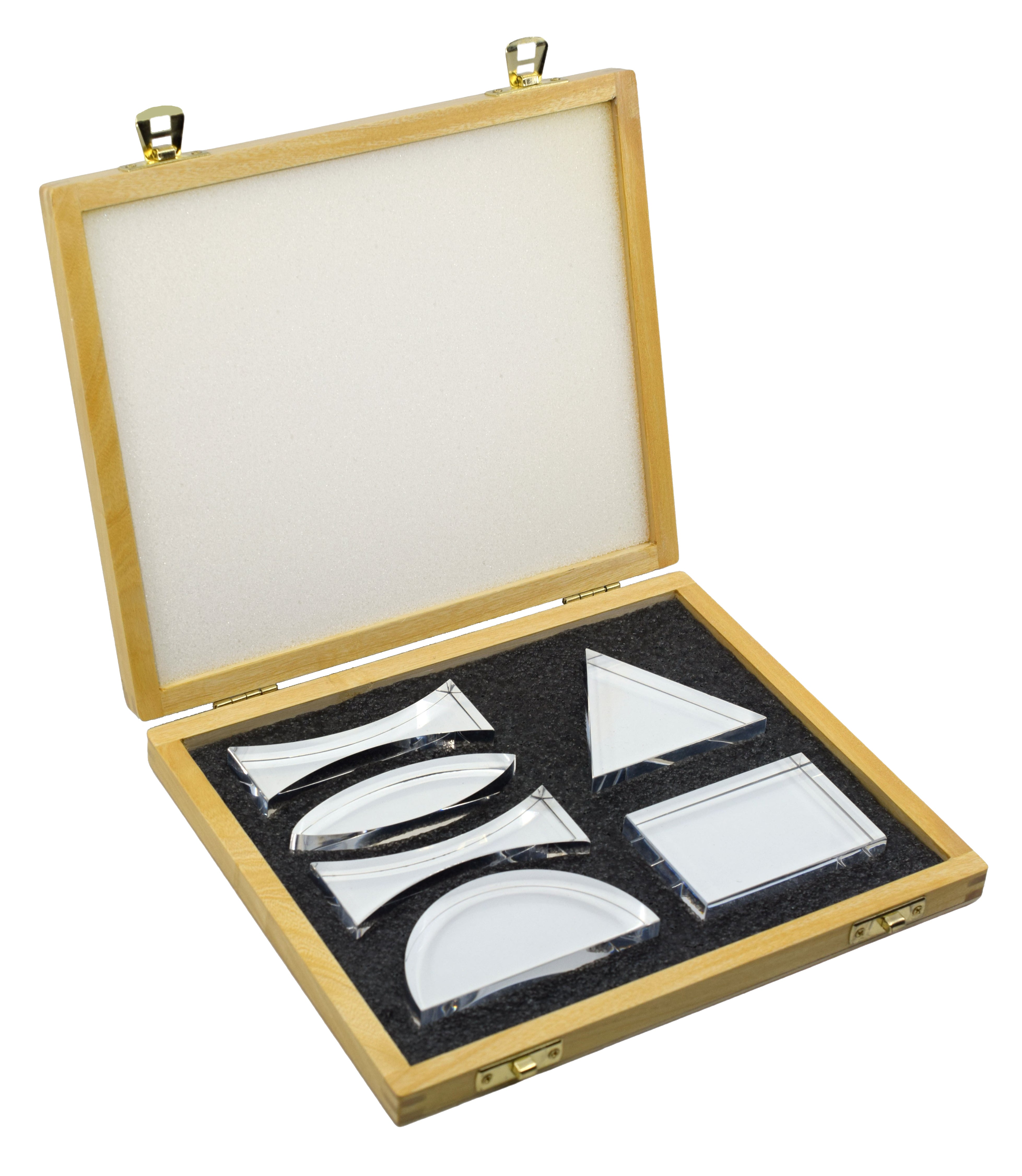 6-Piece Acrylic Prism and Lens Set with Wooden Storage