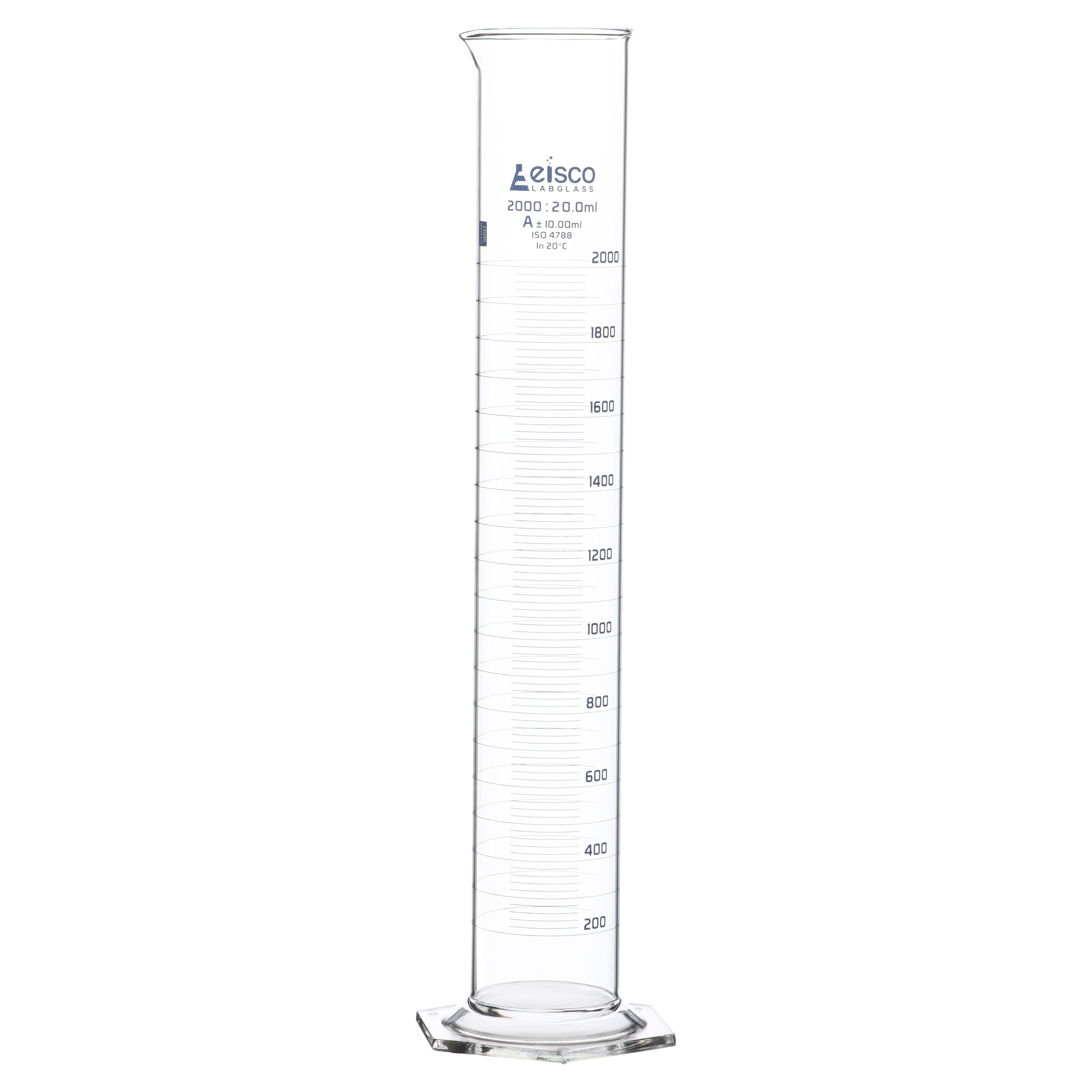 Class A Borosilicate Glass Graduated Cylinder with Hexagonal Base, Blue Graduations