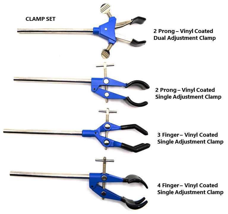 11-Piece Rectangular Retort Stand Set with Bossheads, Clamps, and Rings