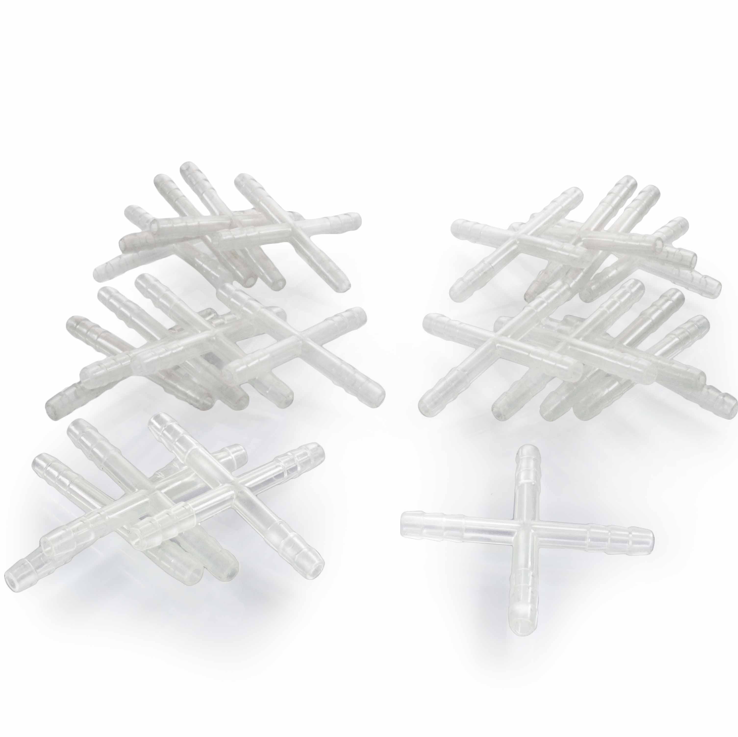 Cross-Shape Polypropylene Tubing Connector, 8mm, 20-Pack