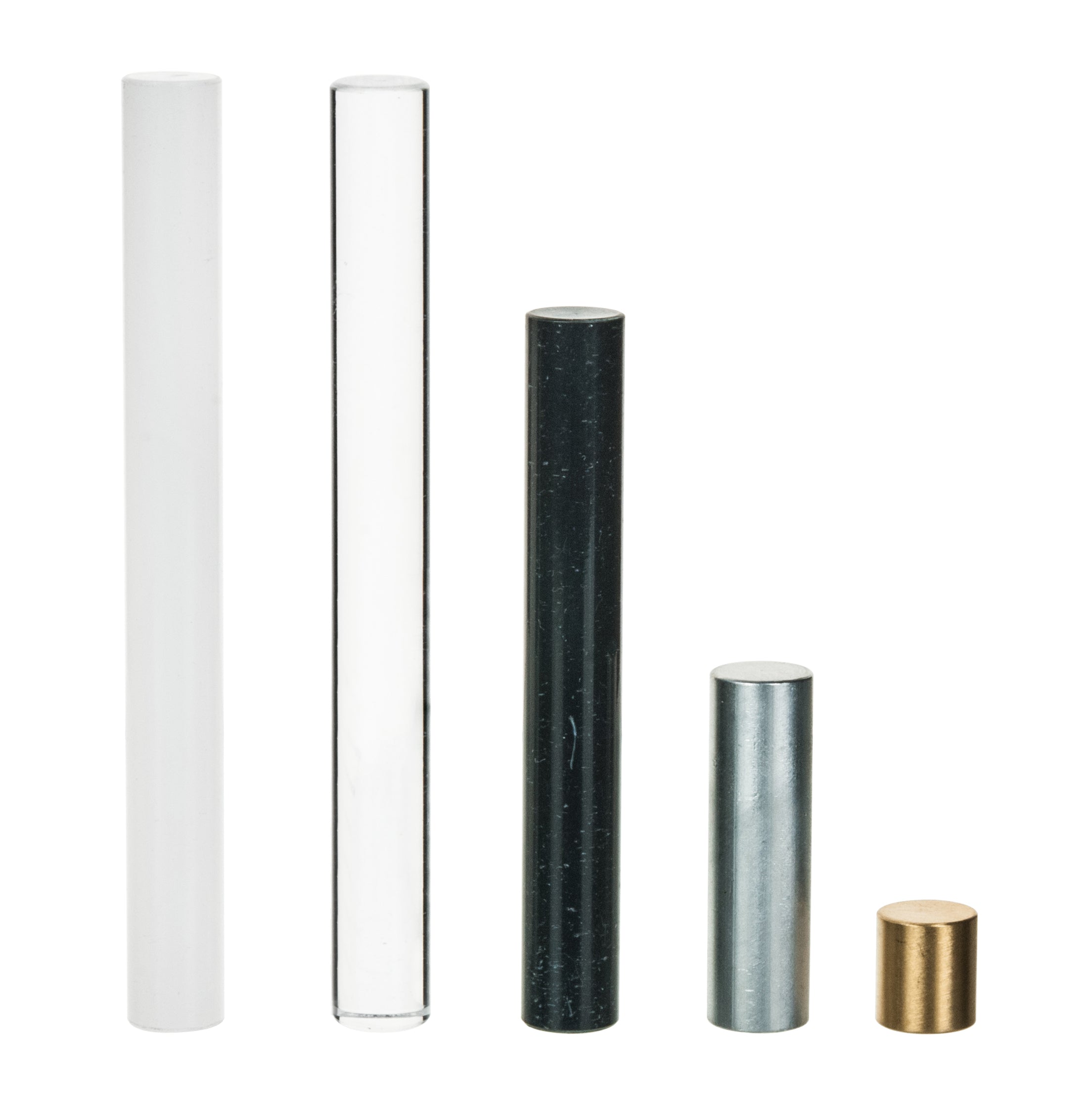 5-Material Equal Mass Density Set (Aluminum, Brass, Nylon, Acrylic, PVC)
