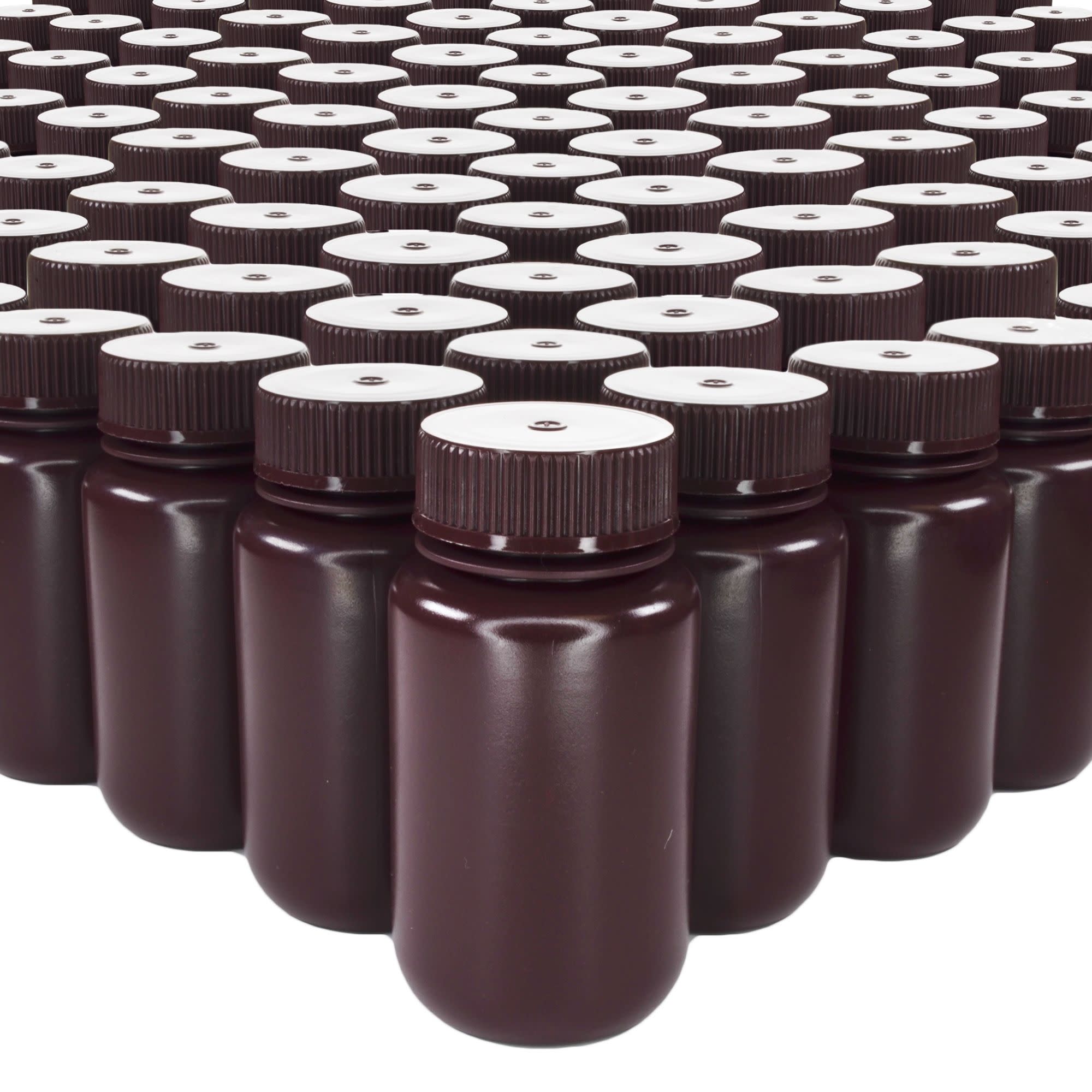 500-Bulk Pack Amber Wide Mouth HDPE Reagent Bottles with PP Caps and UV Shielding, 125mL, -100 to 120°C