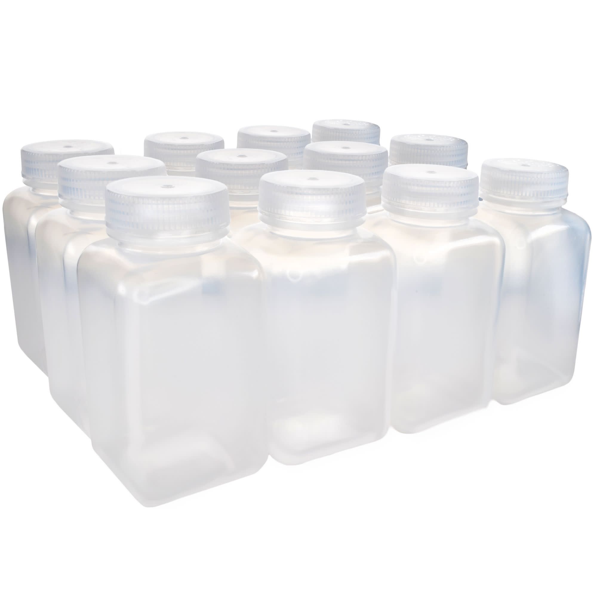 Square Wide Mouth Polypropylene Reagent Bottle, Autoclavable Leak-Proof, 12-Pack