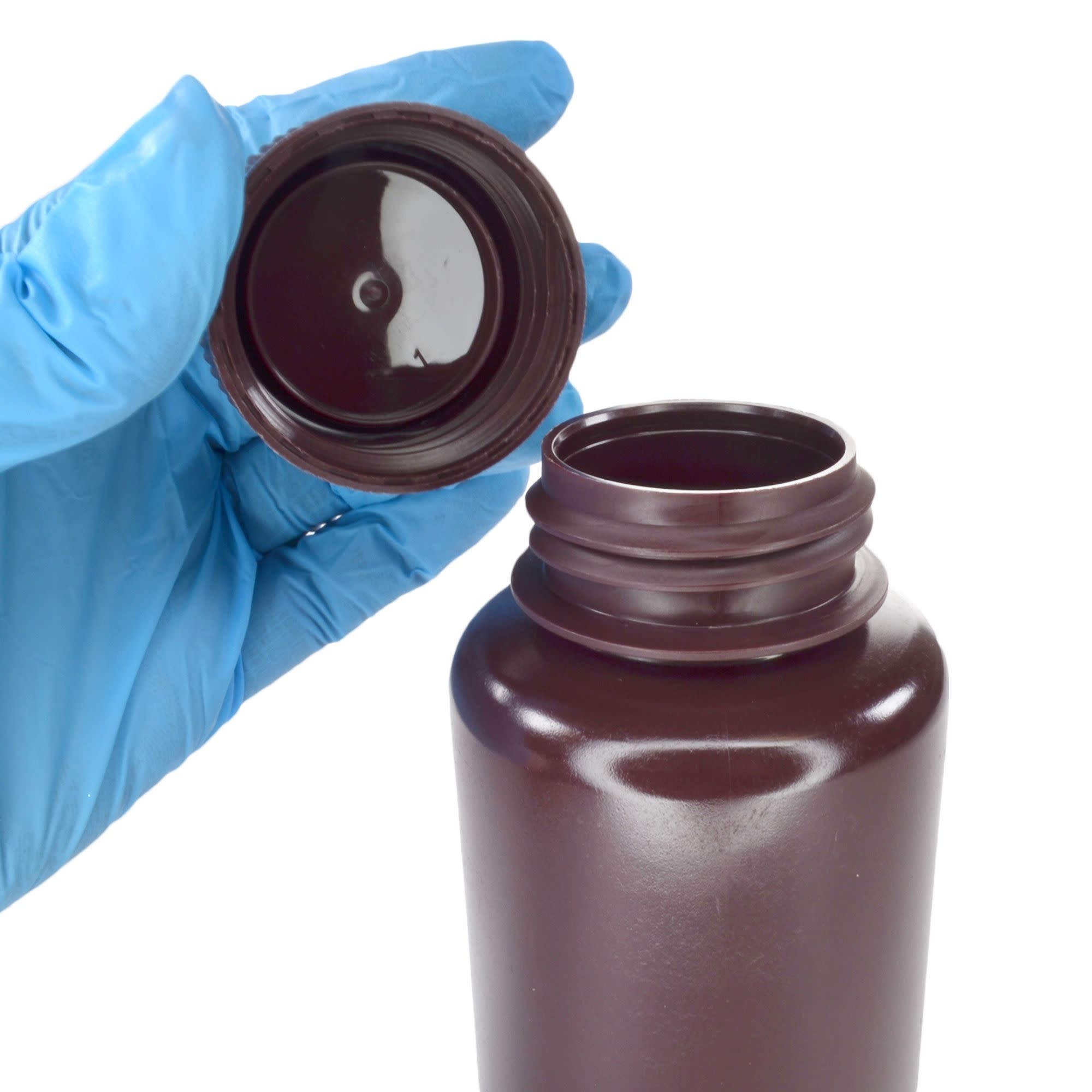 250-Bulk Pack Amber Wide Mouth HDPE Reagent Bottles with PP Caps and UV Shielding, 250mL, -100 to 120°C