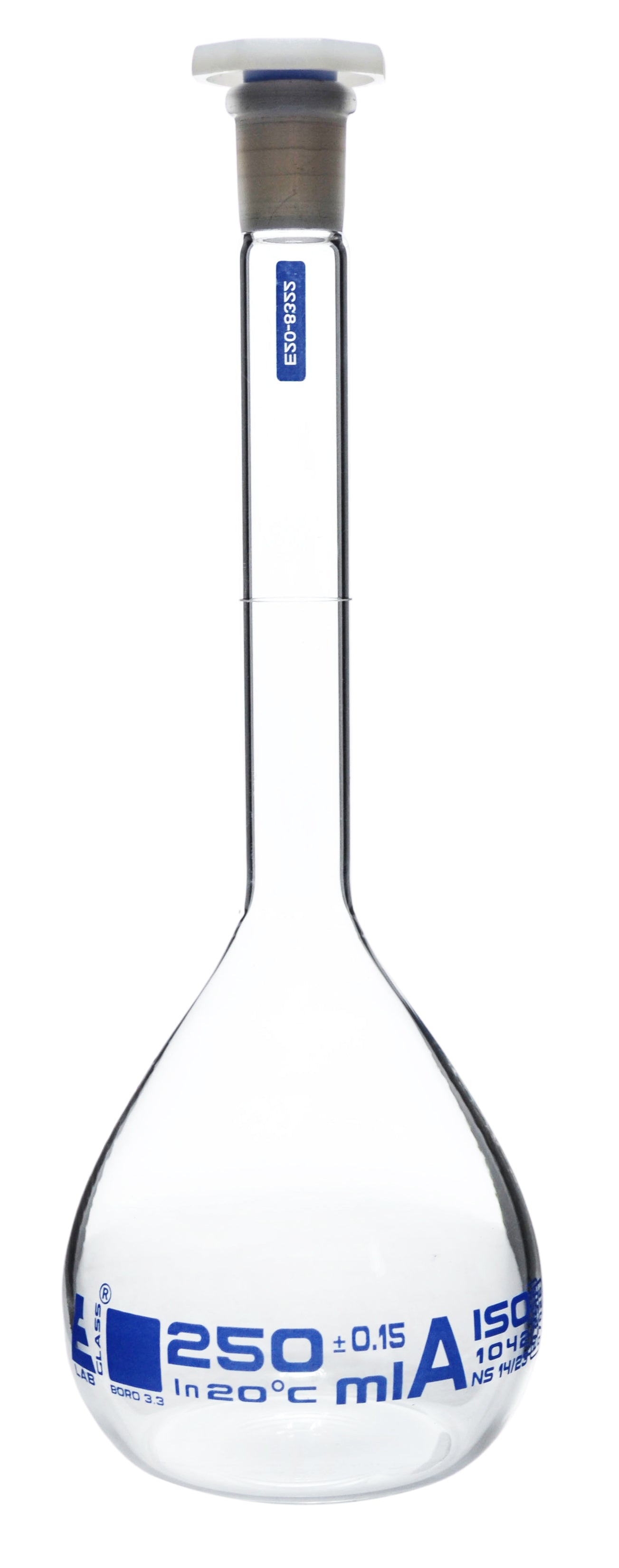 Class A Borosilicate Glass Volumetric Flask with Polypropylene Stopper, White Graduations