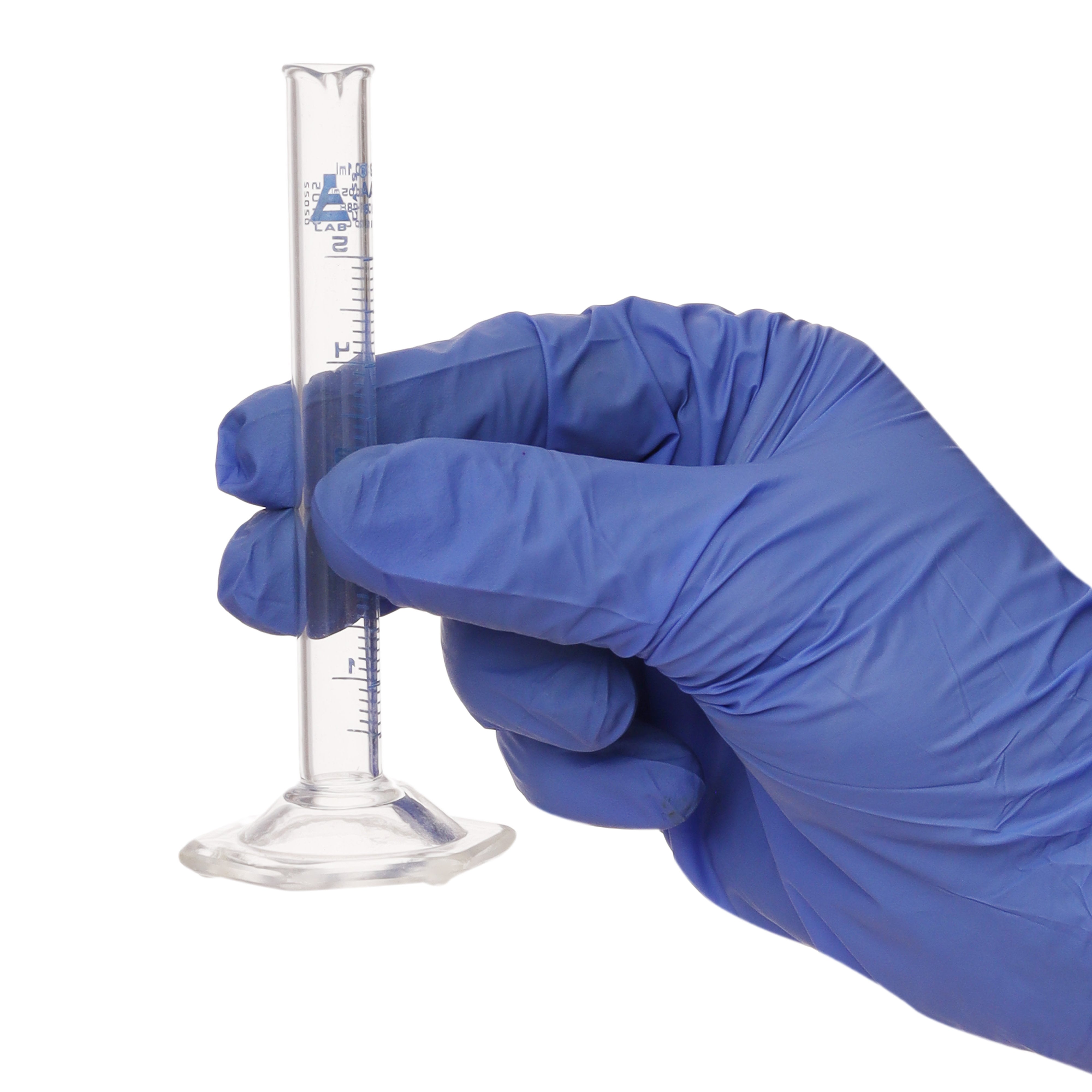 Class B Graduated Cylinder with Hexagonal Base, 5mL, Blue Graduations, Borosilicate Glass