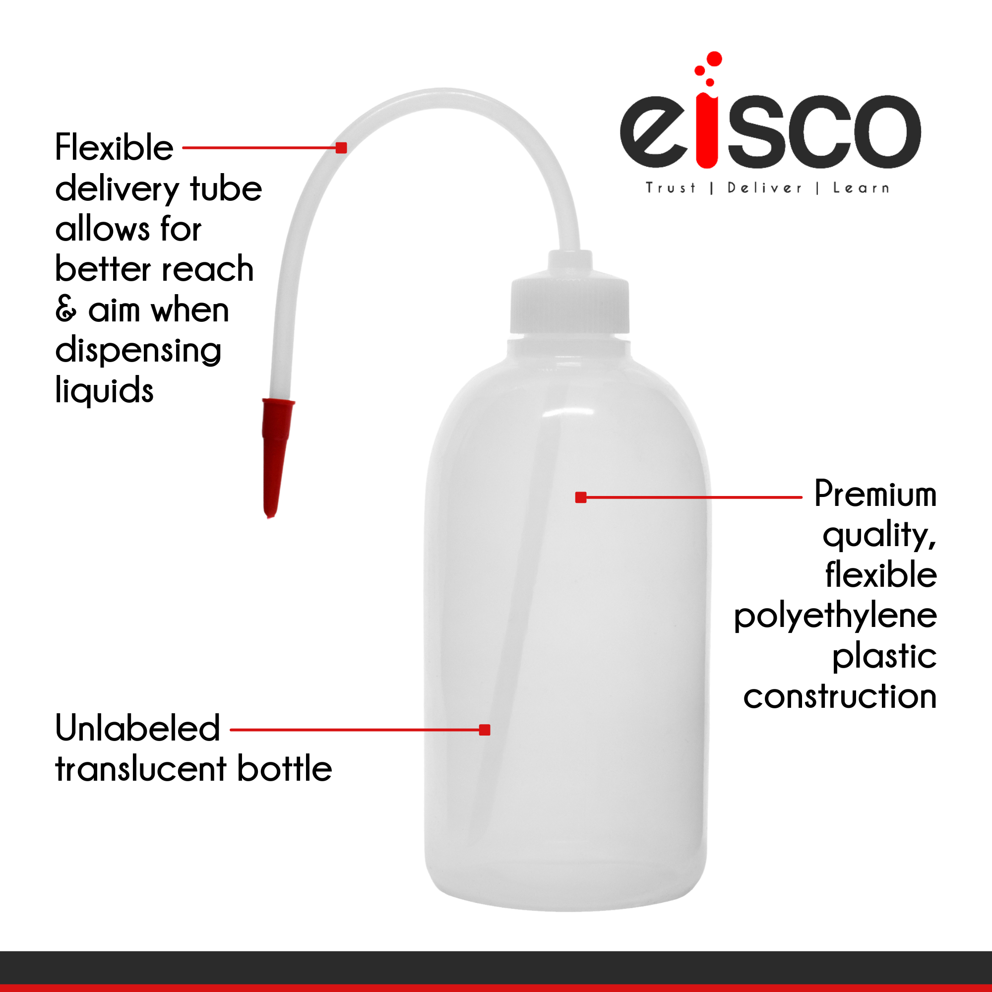 2-Piece Polyethylene Wash Bottle Set with Delivery Tubes, 125mL and 250mL