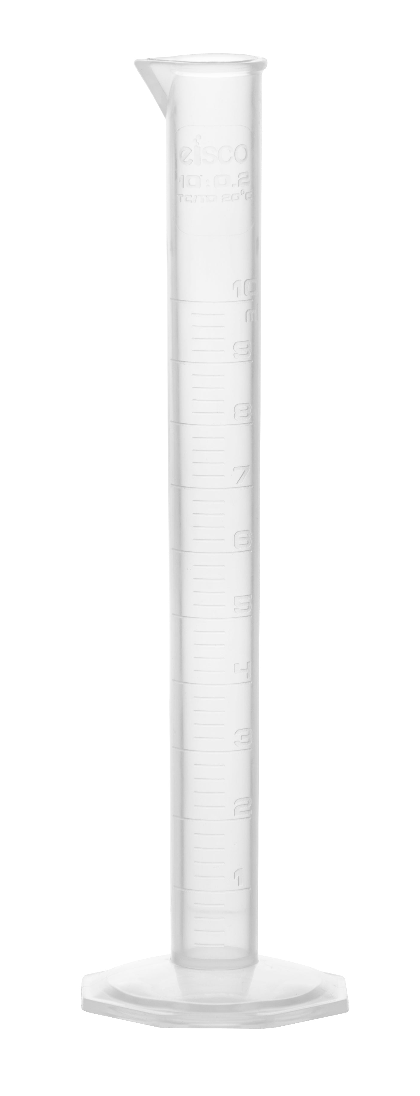 Graduated Cylinder, 10mL - Class B - Hexagonal Base - Raised Graduations - Polypropylene Plastic
