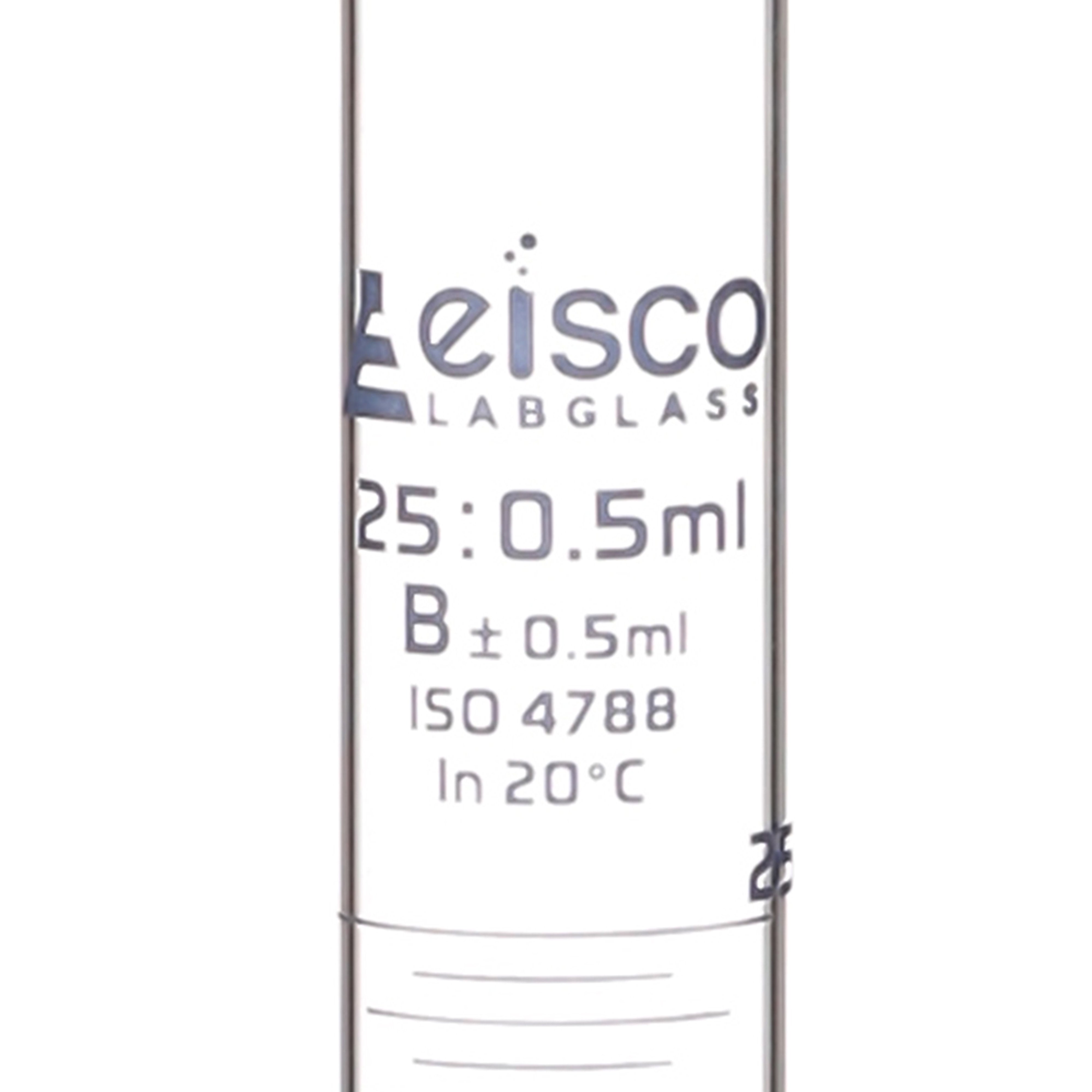 Class B Graduated Cylinder with Round Base, 25mL, Blue Graduations, Borosilicate Glass