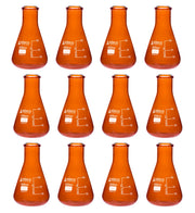 Narrow Neck Amber Borosilicate Glass Erlenmeyer Flask, 12-Pack
