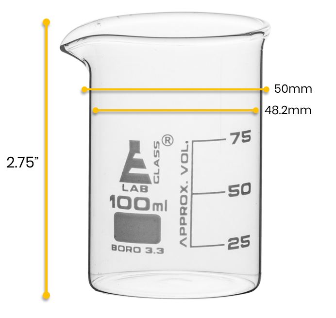 2-Pack Griffin Borosilicate Glass Beaker Shot Glasses, 3.3oz/100mL