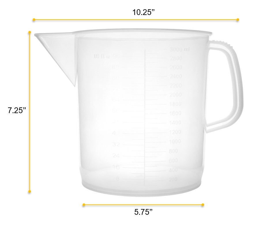 Short Form Polypropylene Measuring Pitcher, 3000mL, Euro Design