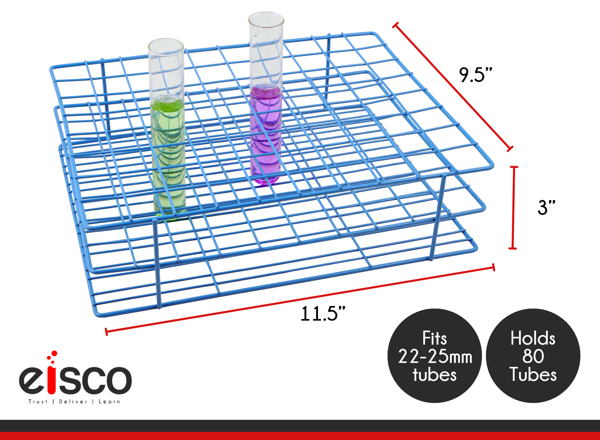 Blue Epoxy Wire Test Tube Rack, 80-Hole (8 x 10), for 22-25mm Tubes