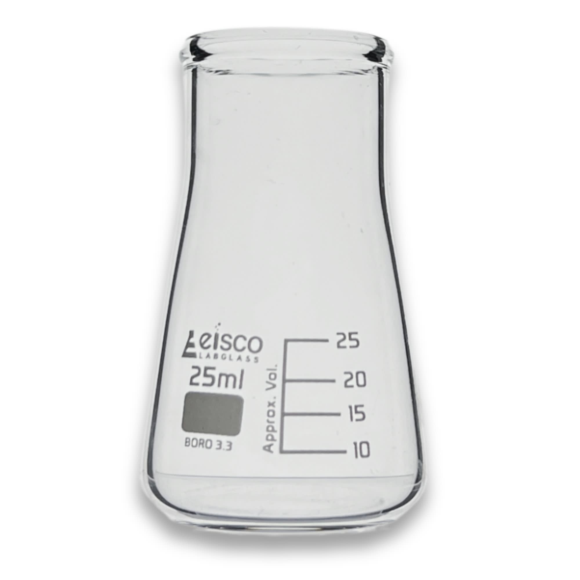 Wide Neck Conical Erlenmeyer Flask, 25mL, Heat Resistant, Borosilicate Glass