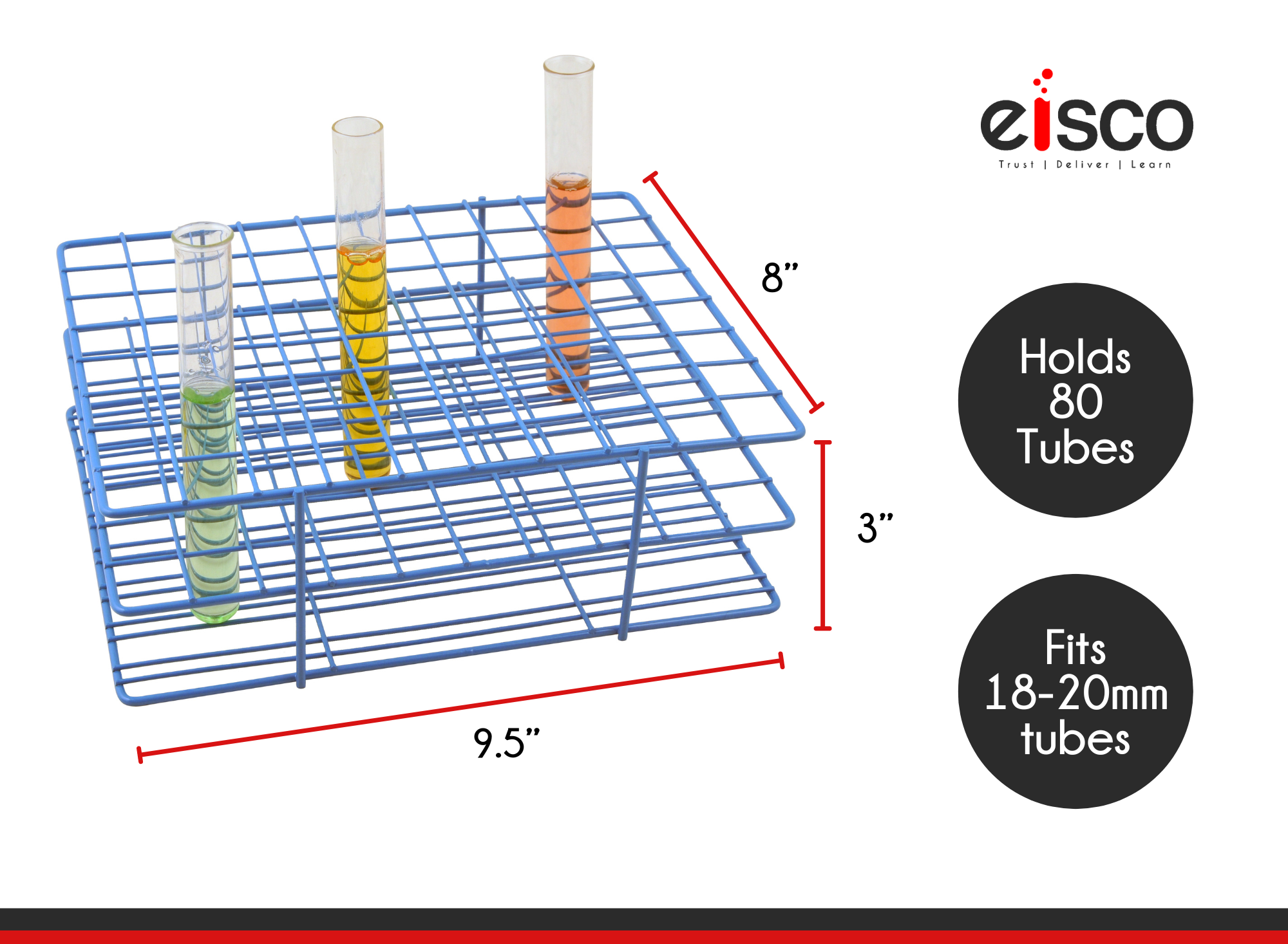 Blue Epoxy Wire Test Tube Rack, 80-Hole (8 x 10), for 18-20mm Tubes