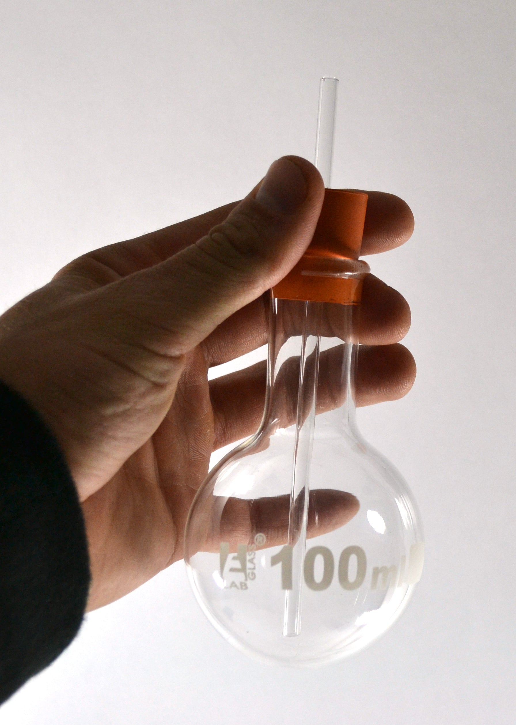 Round Bottom Narrow Neck Boiling Flask Set with Stopper and Glass Tubing, 100mL, Borosilicate Glass