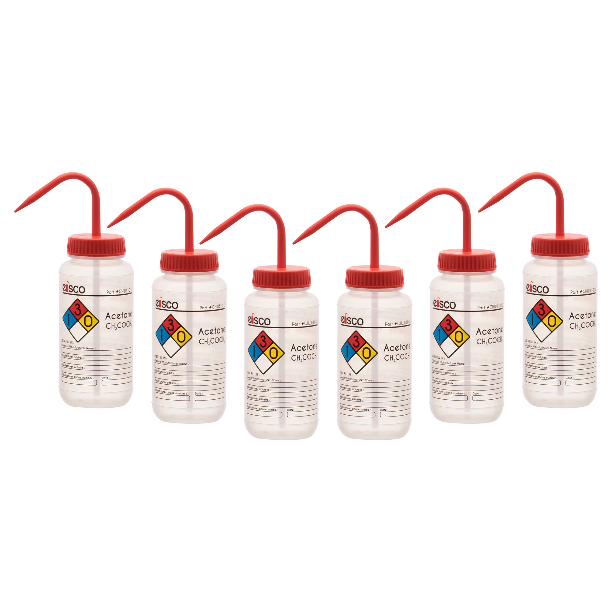 Acetone Wash Bottle, LDPE, Wide Mouth, 4-Color Label