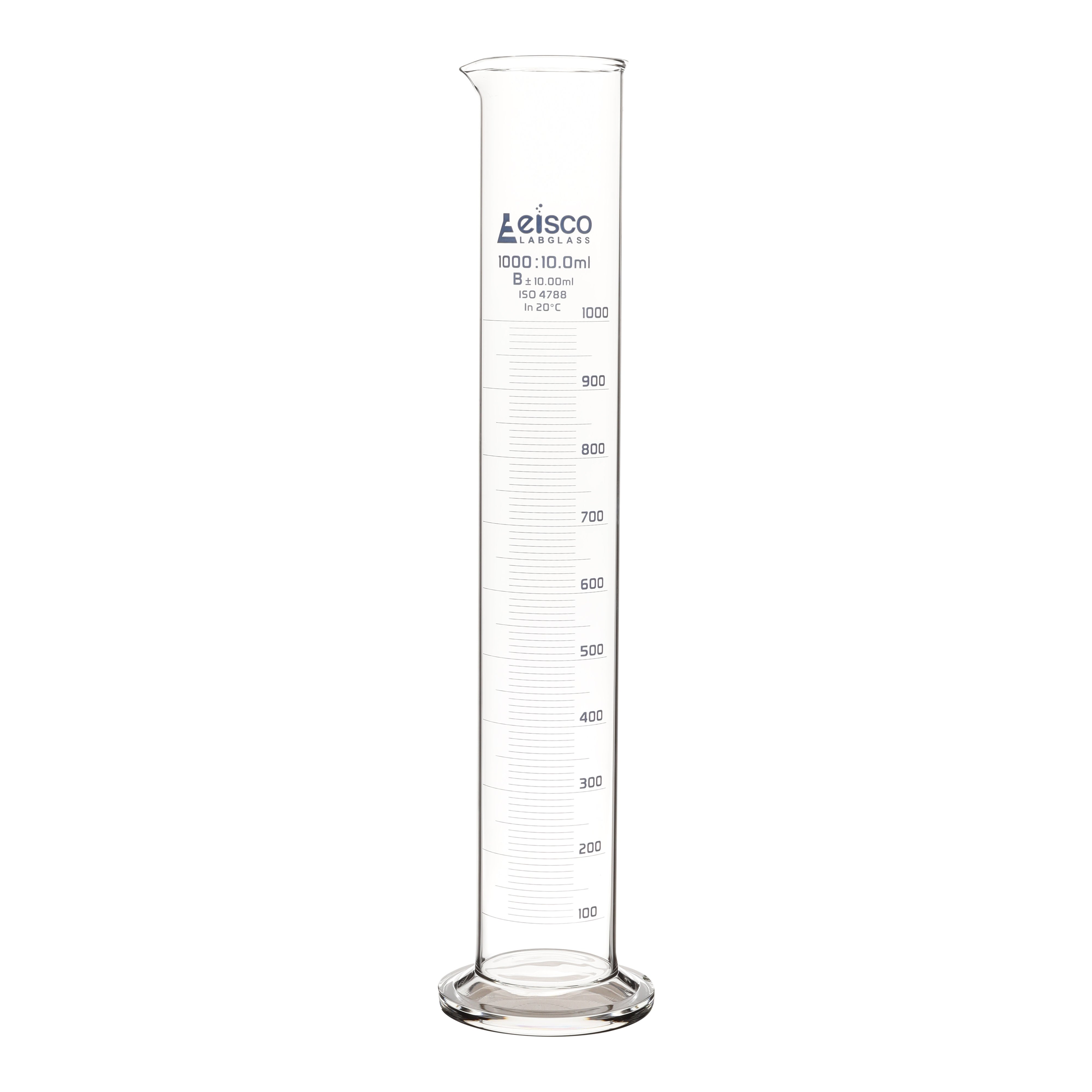 Class B Borosilicate Glass Graduated Cylinder with Round Base, Blue Graduations