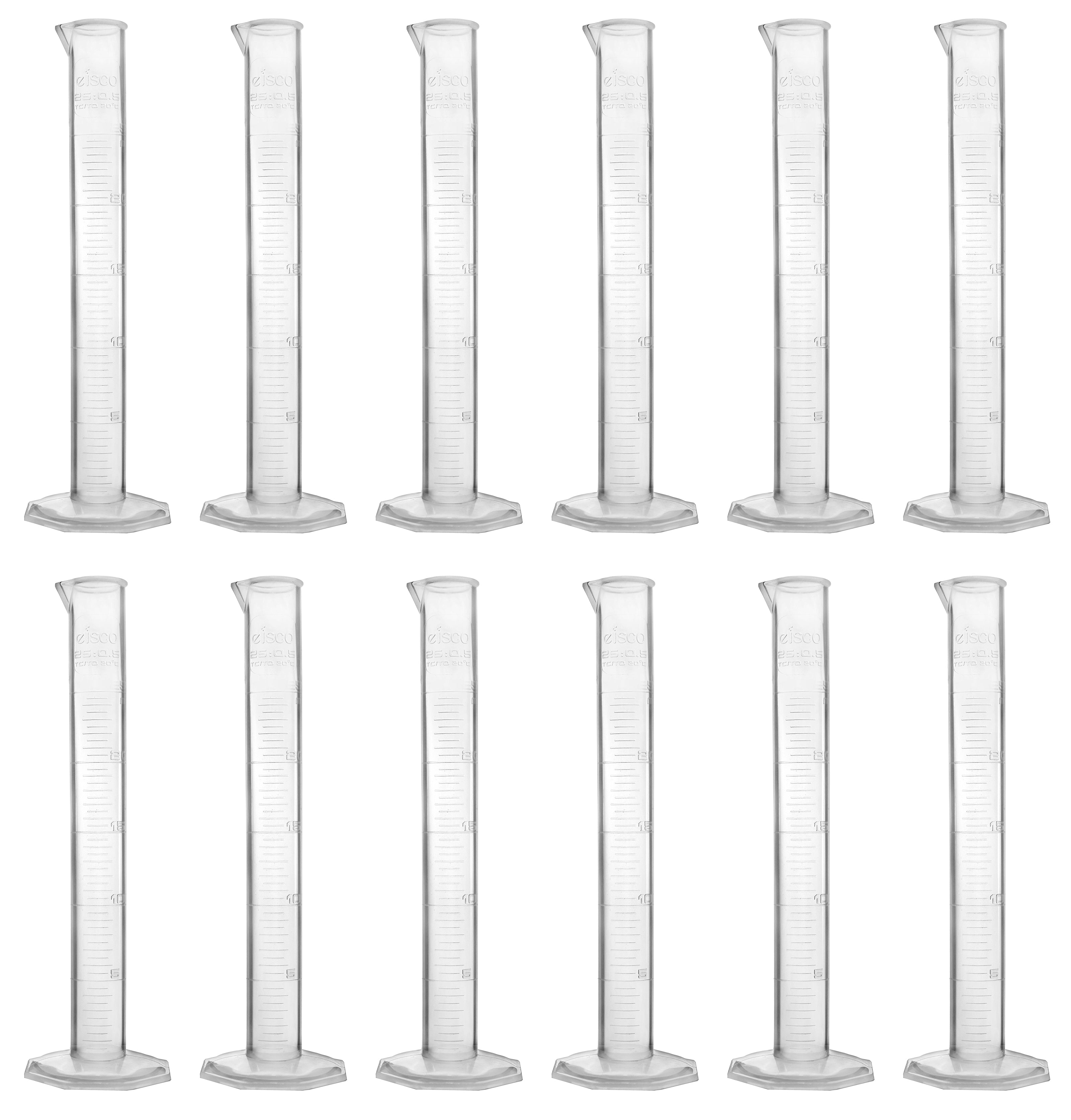 Class B Autoclavable Polypropylene Graduated Cylinder with Octagonal Base, 12-Pack