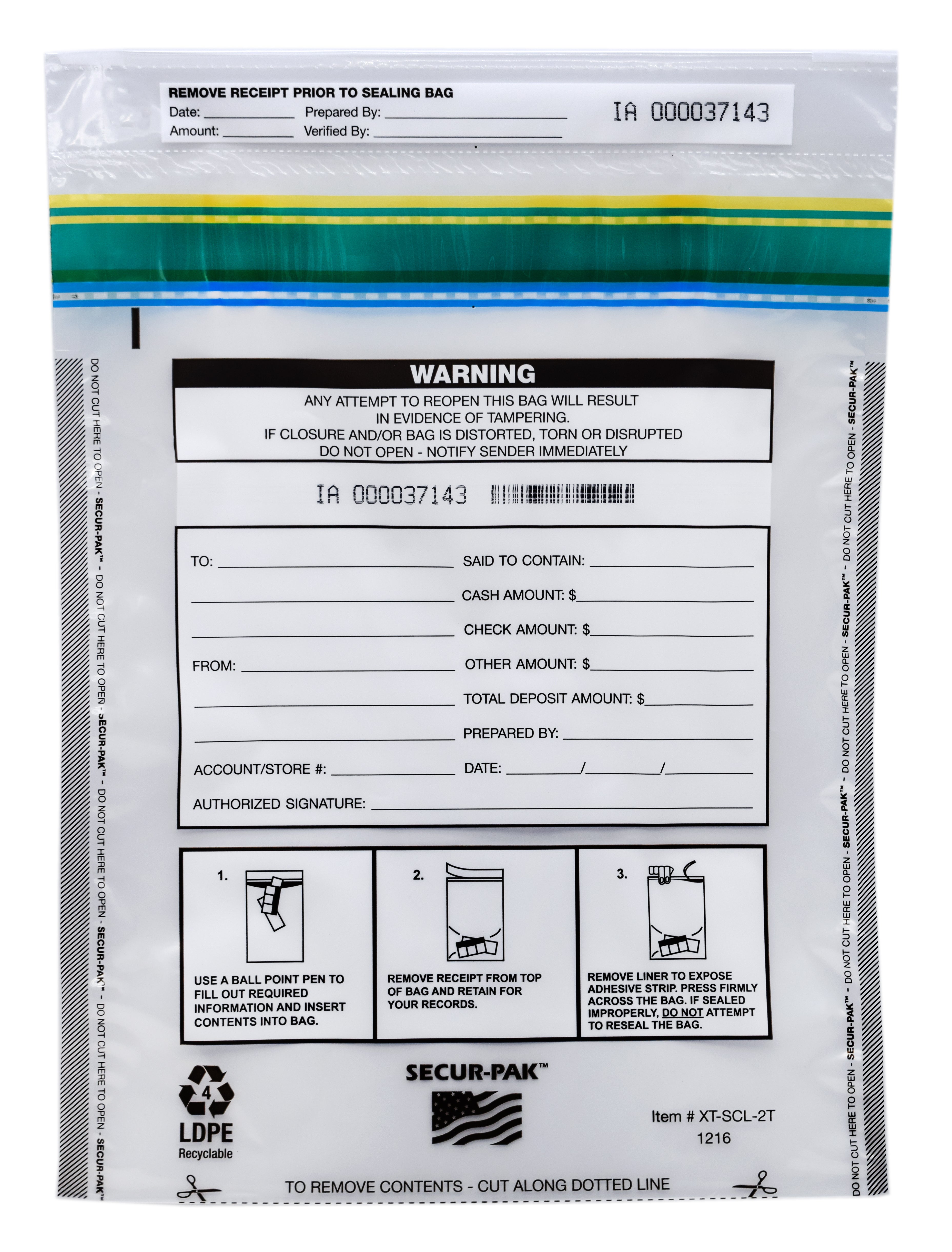 Premium Tamper-Evident Self-Sealing Security Bags, 12 x 16", 2000 Bill Capacity, 100-Pack