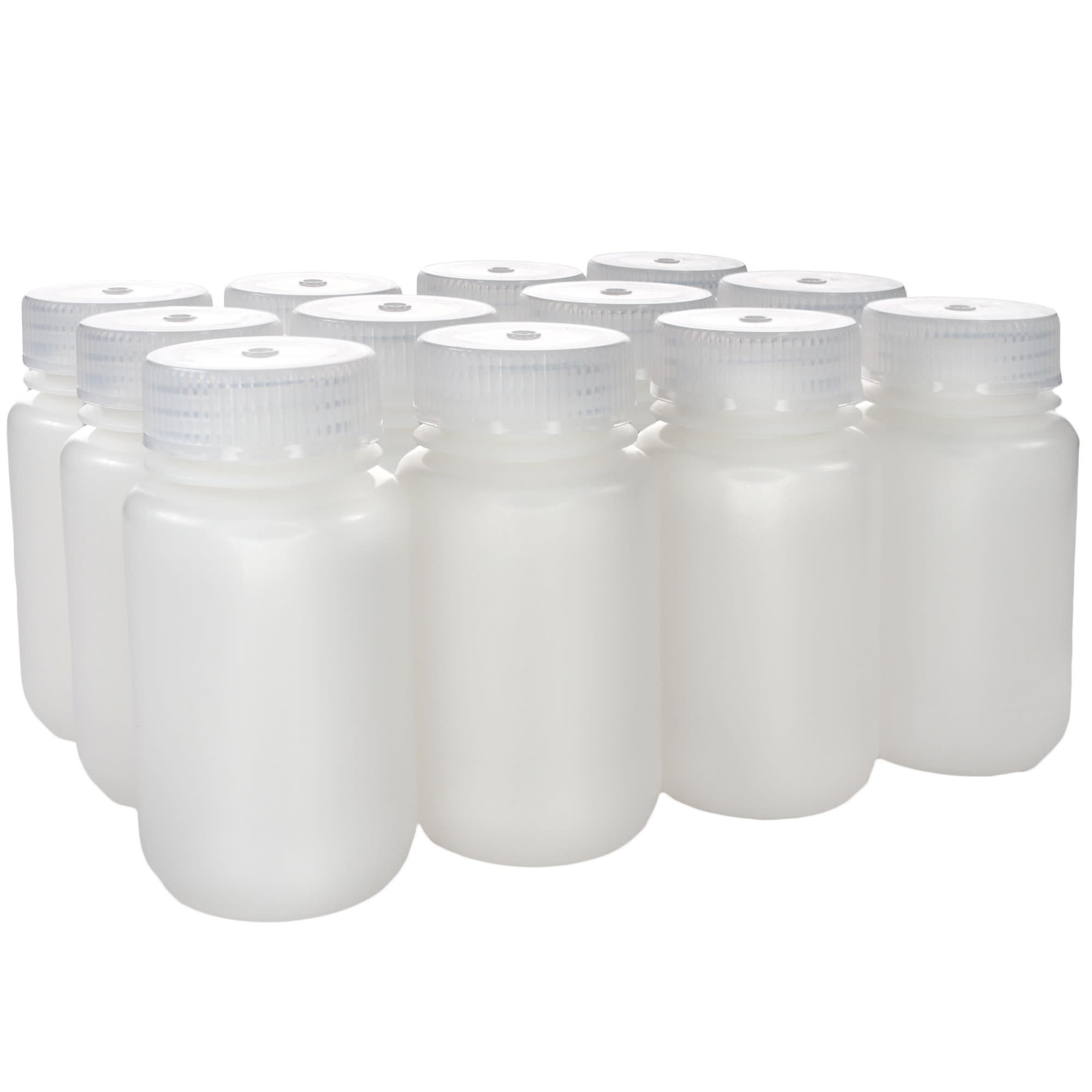 12-Pack Translucent Wide Mouth HDPE Reagent Bottles with PP Caps, 125mL, -100 to 120°C