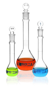 Class A Borosilicate Glass Volumetric Flask Set, 3-Piece, 10-50mL