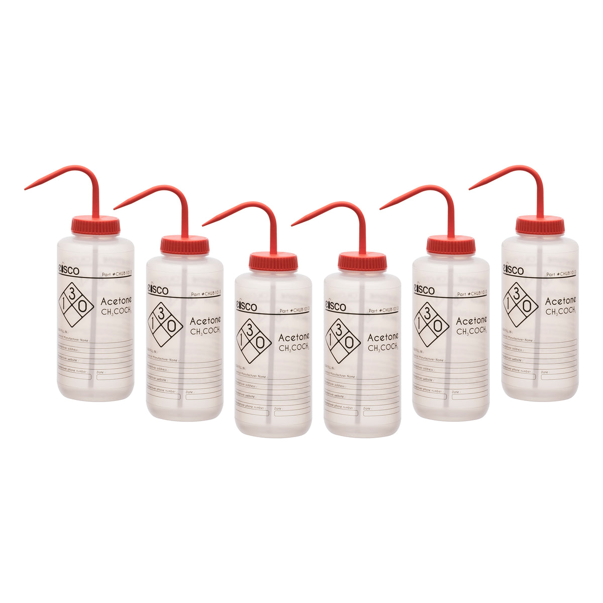 6PK Acetone Wash Bottles, 1000ml - Polyethylene - One Color