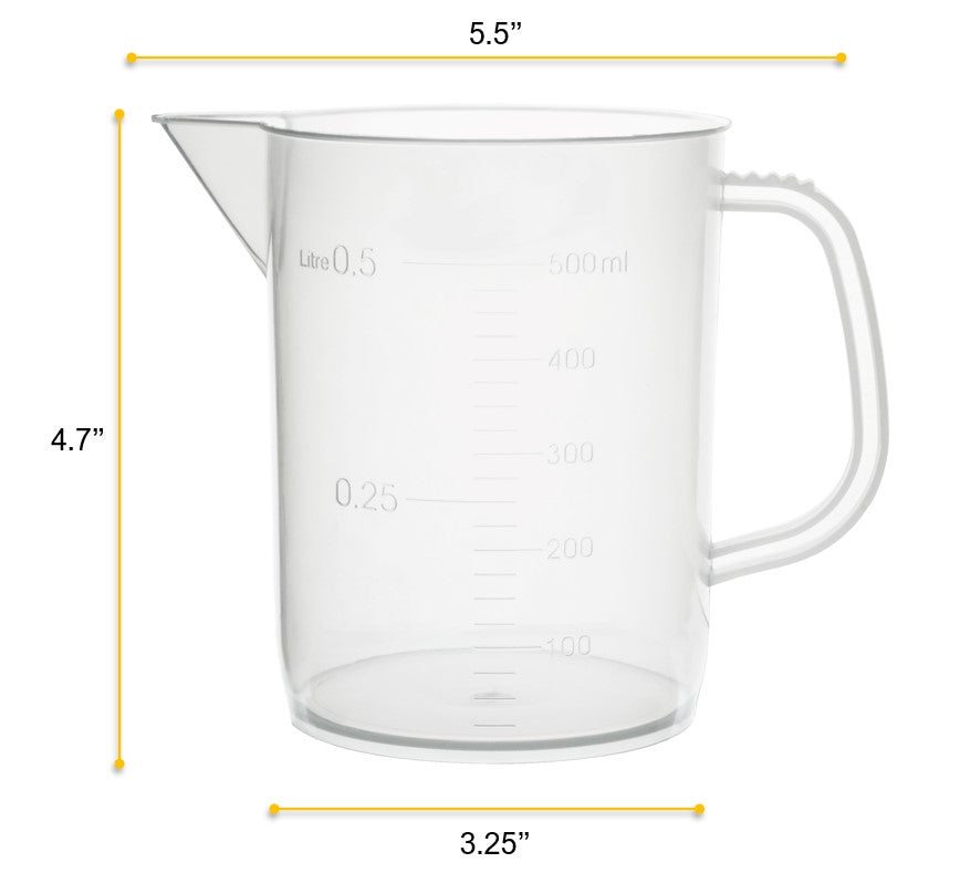 Short Form Euro Design Autoclavable Polypropylene Measuring Pitcher, 500mL