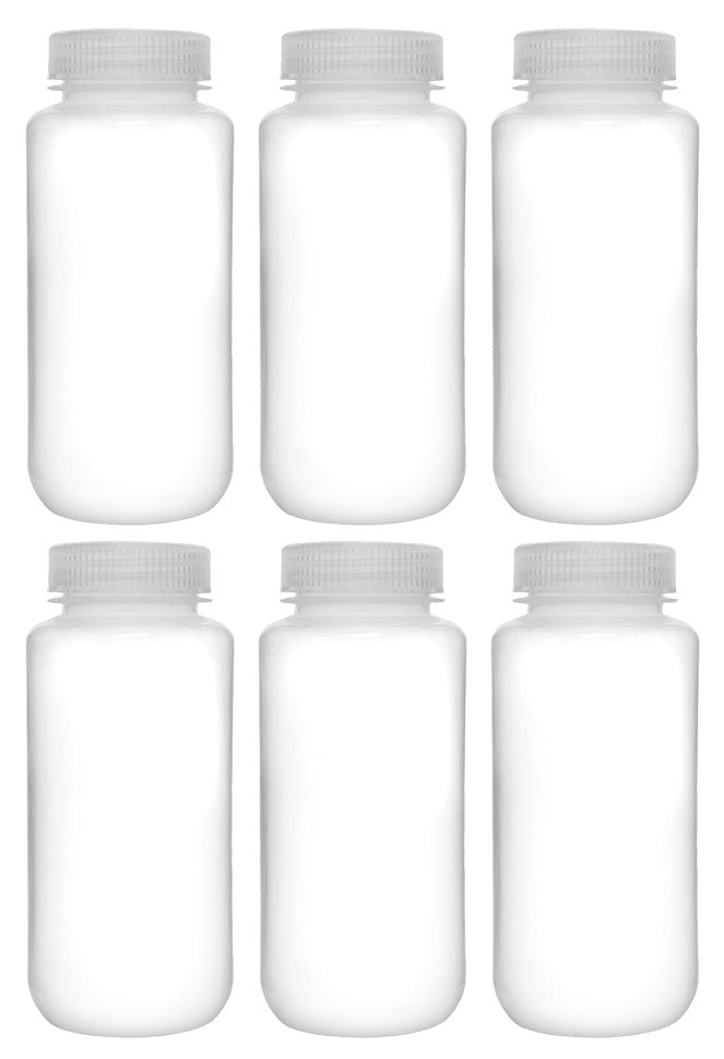 Translucent Wide Mouth Polypropylene Reagent Bottle with Screw Cap, 6-Pack