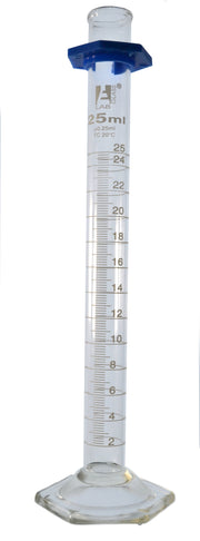 Graduated Cylinder with Guard, 25mL, 0.5mL Graduations, Borosilicate Glass