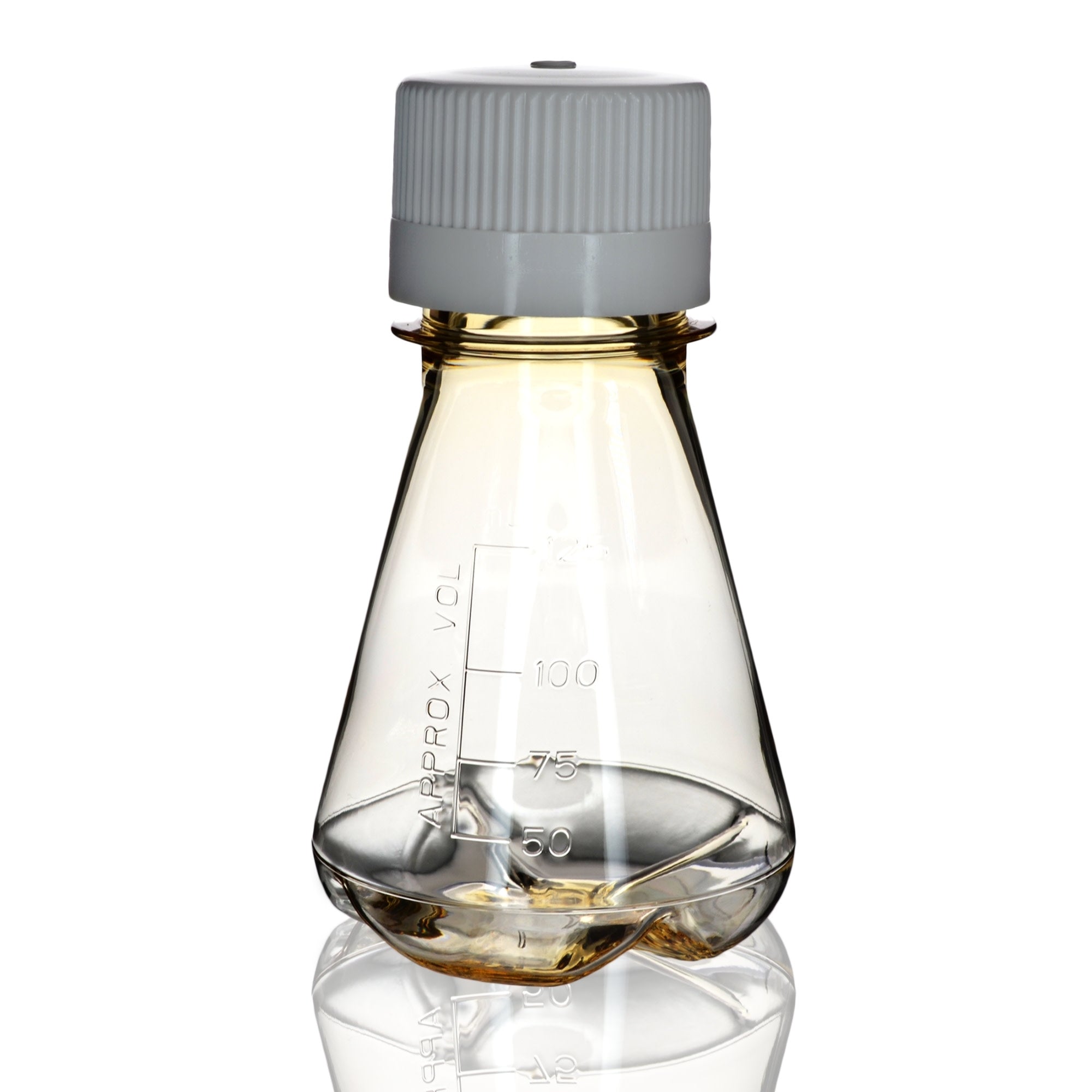 Sterile Polycarbonate Erlenmeyer Flask with Baffled Bottom, 125mL