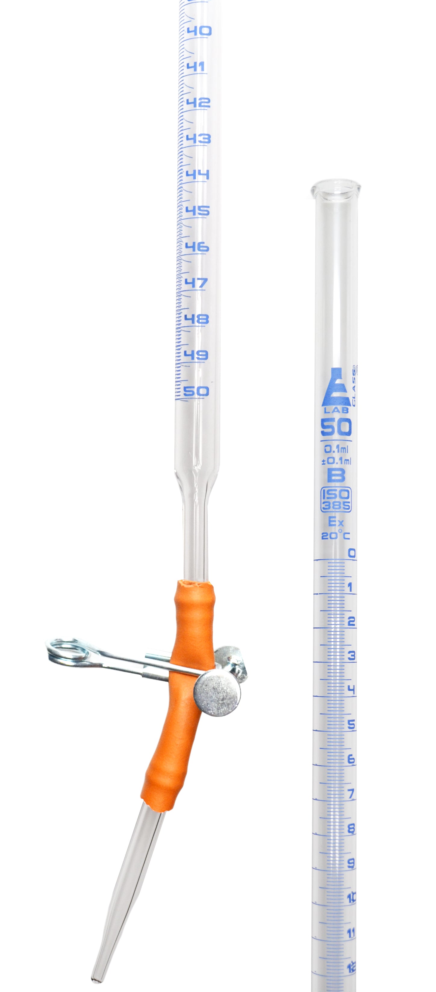 Class B Borosilicate Glass Burette with Pinch Clip